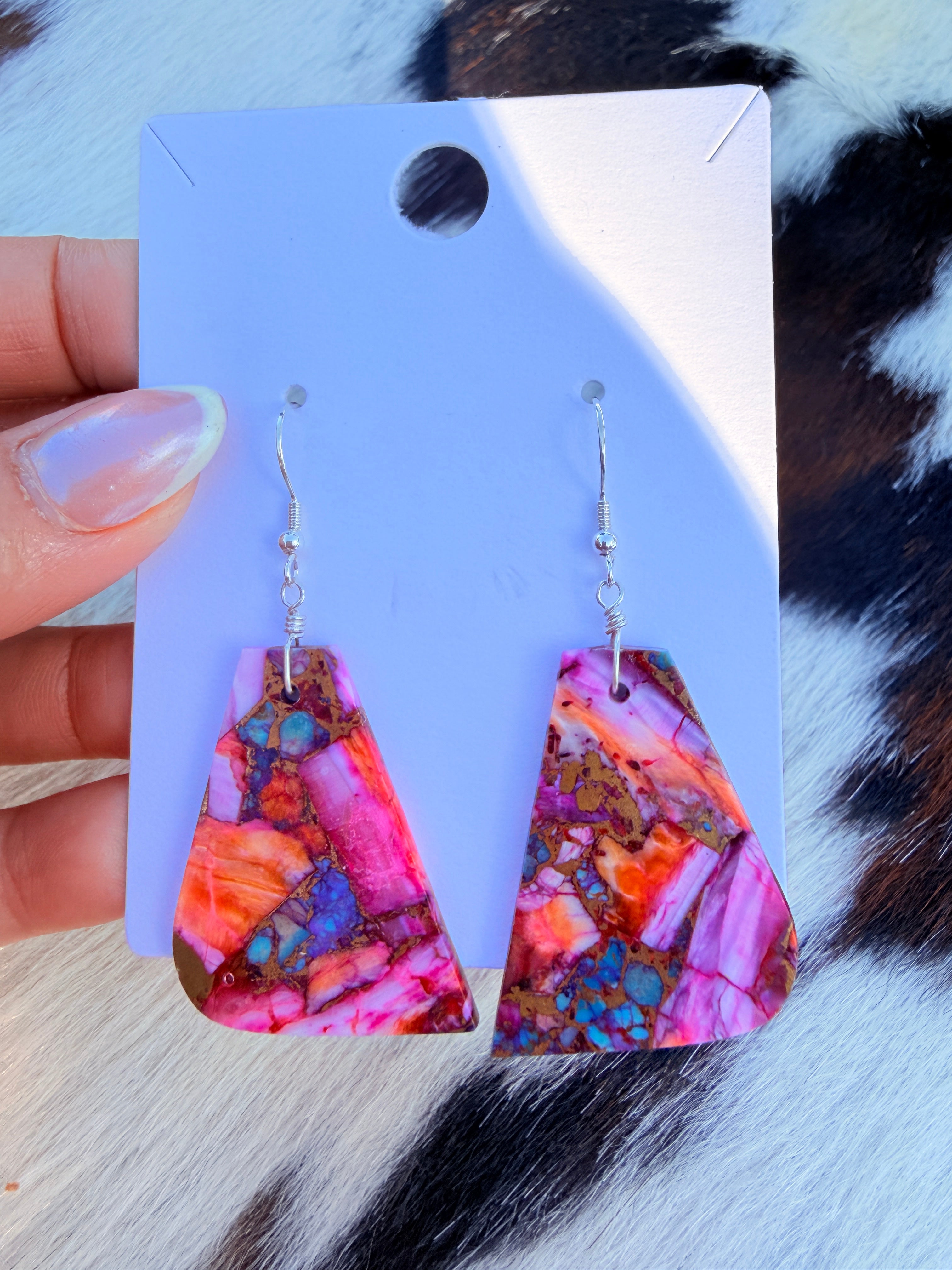 Handcrafted Sterling Silver & Pink Dream Mojave Slab Dangle Earrings