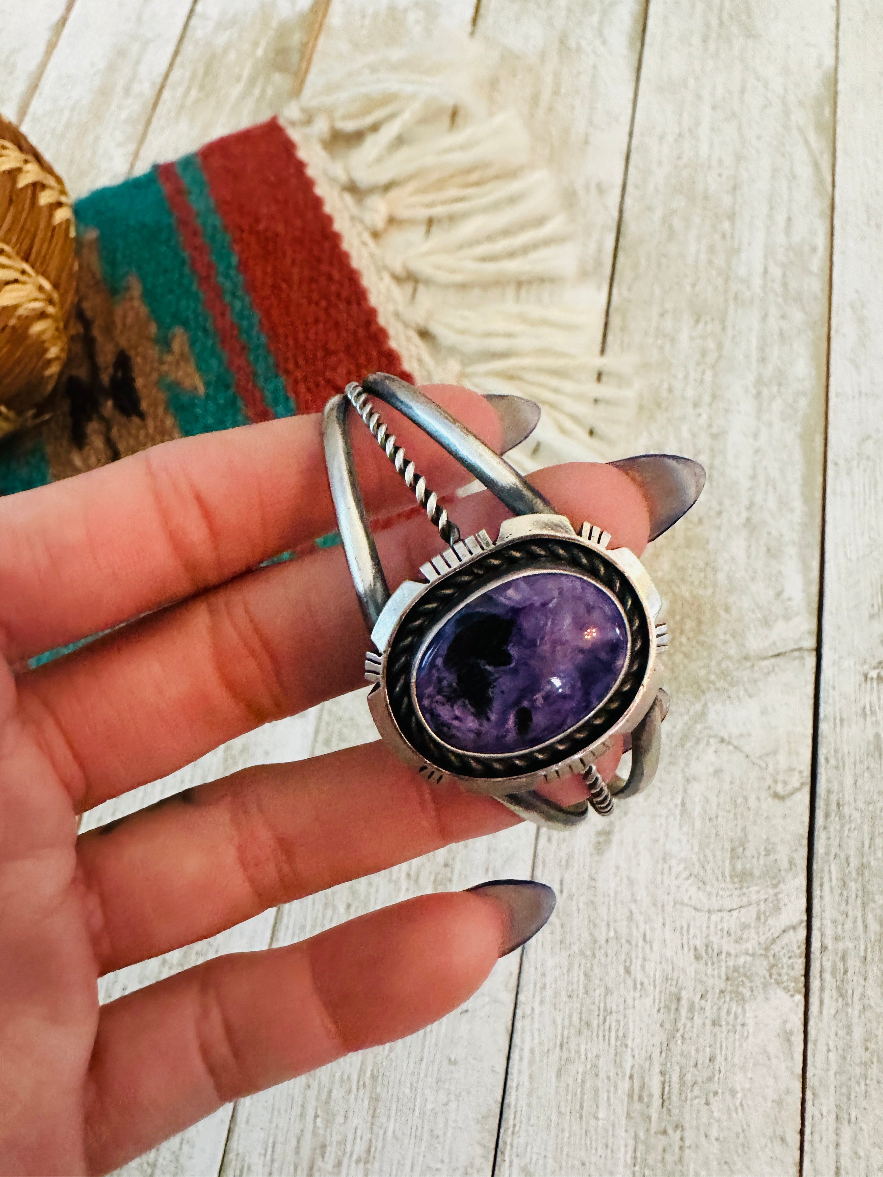 Handcrafted Sterling Silver & Charoite Cuff Bracelet by Eli Skeets