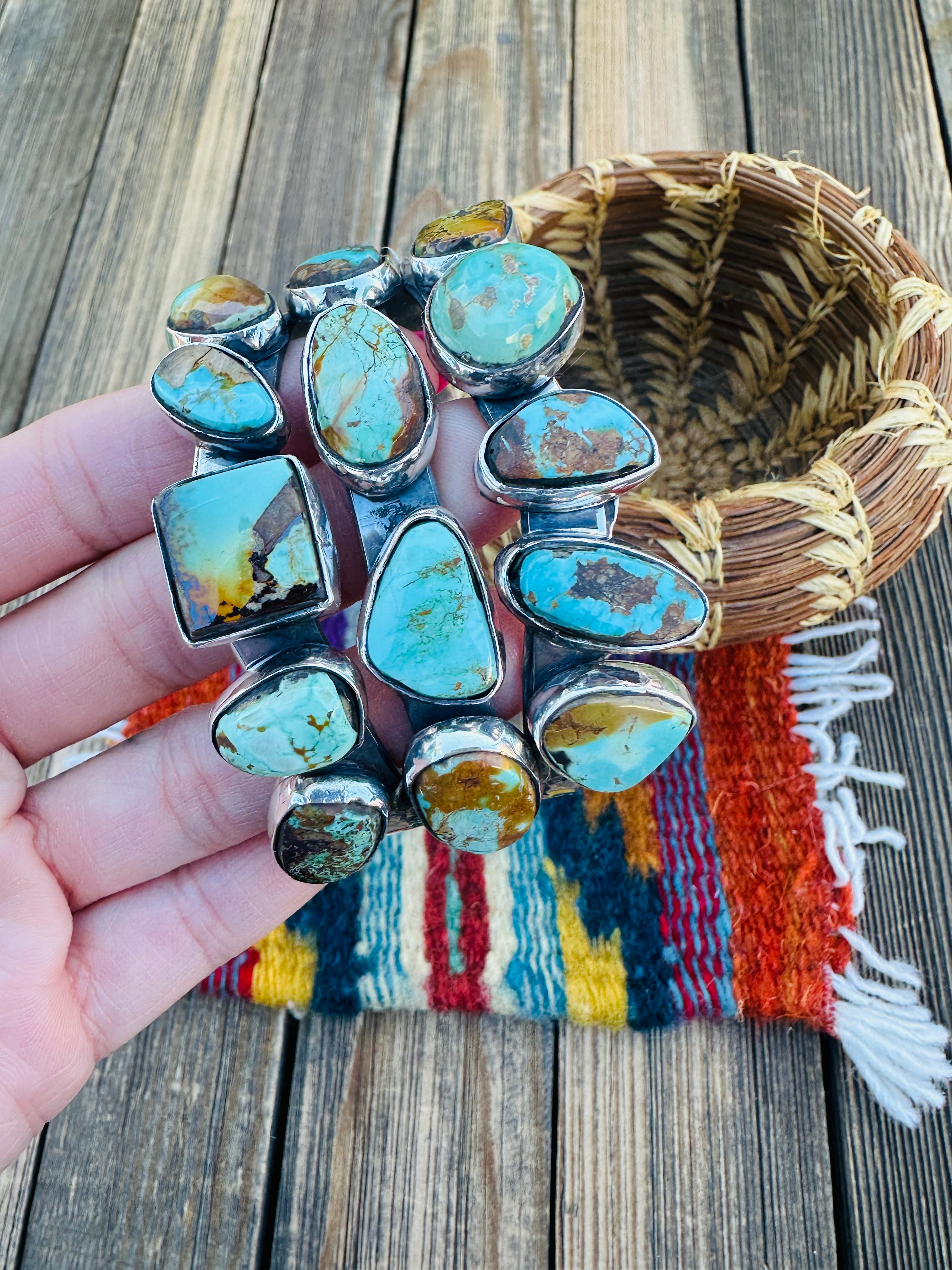 Handcrafted Royston Turquoise & Sterling Silver Cuff Bracelet by Rosella Paxson