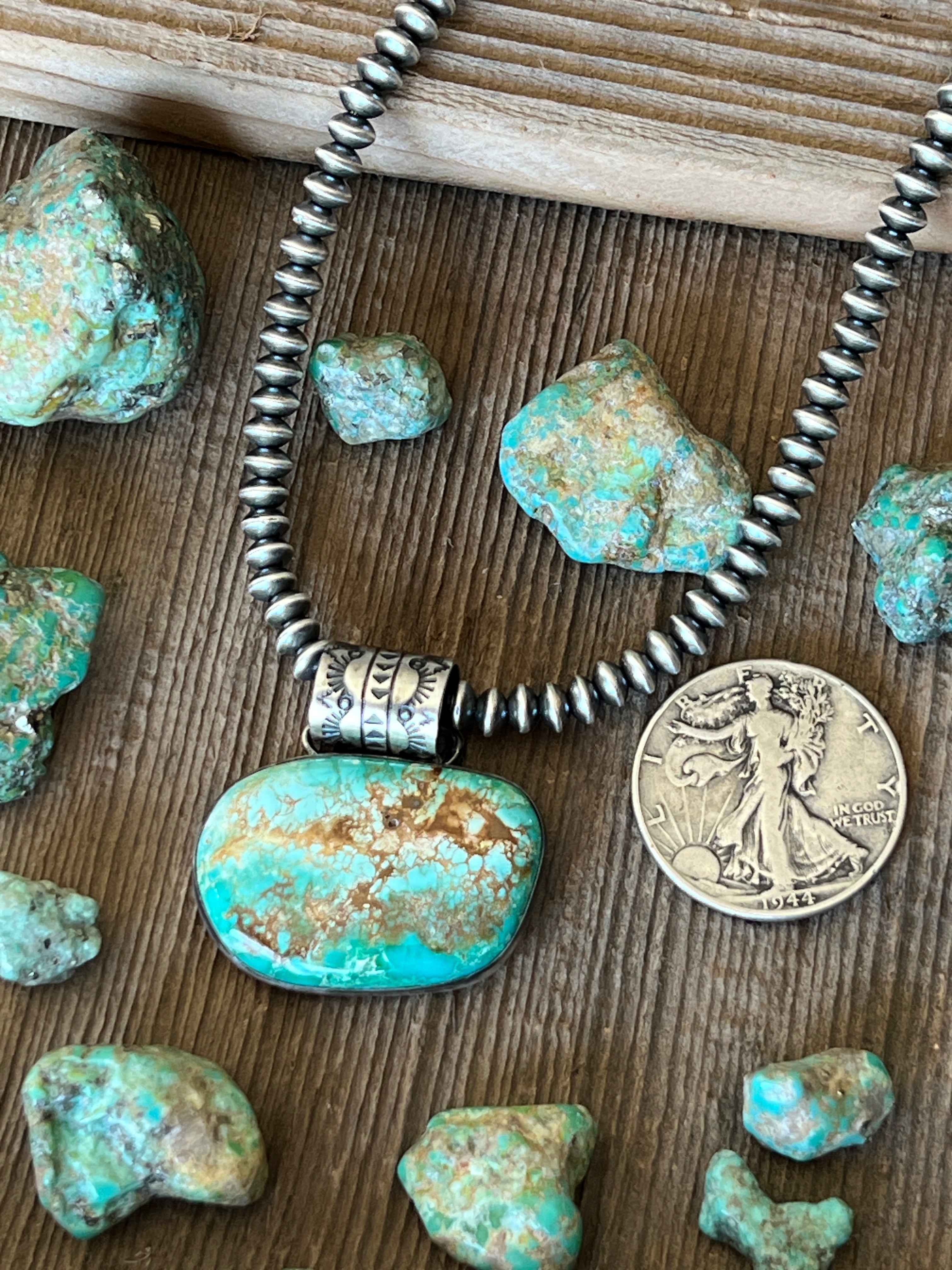 Handcrafted Sterling Silver and Sonoran Turquoise Solo Pendant by Angela Martin