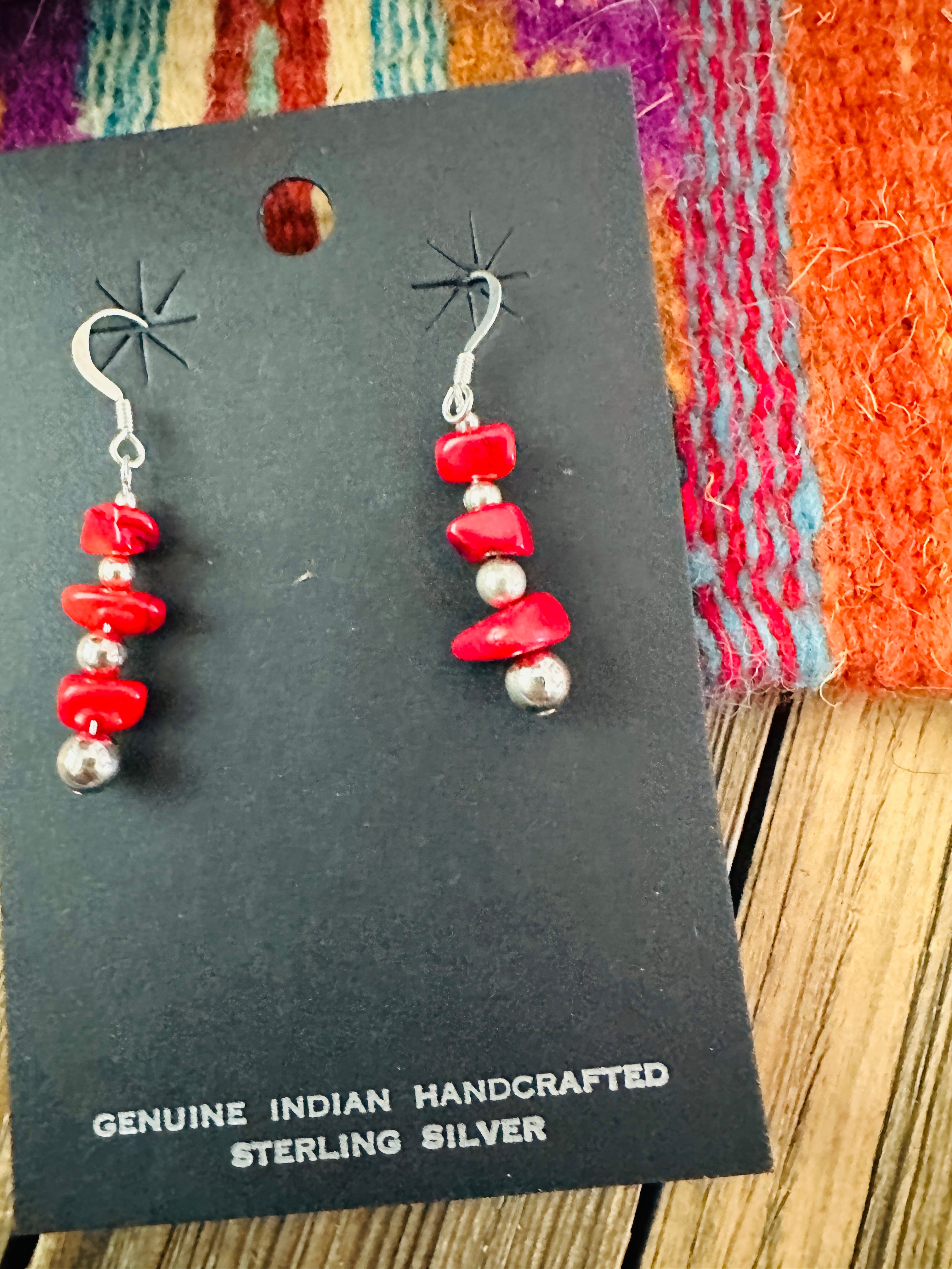 Handcrafted Apple Coral & Sterling Silver Beaded Dangle Earrings