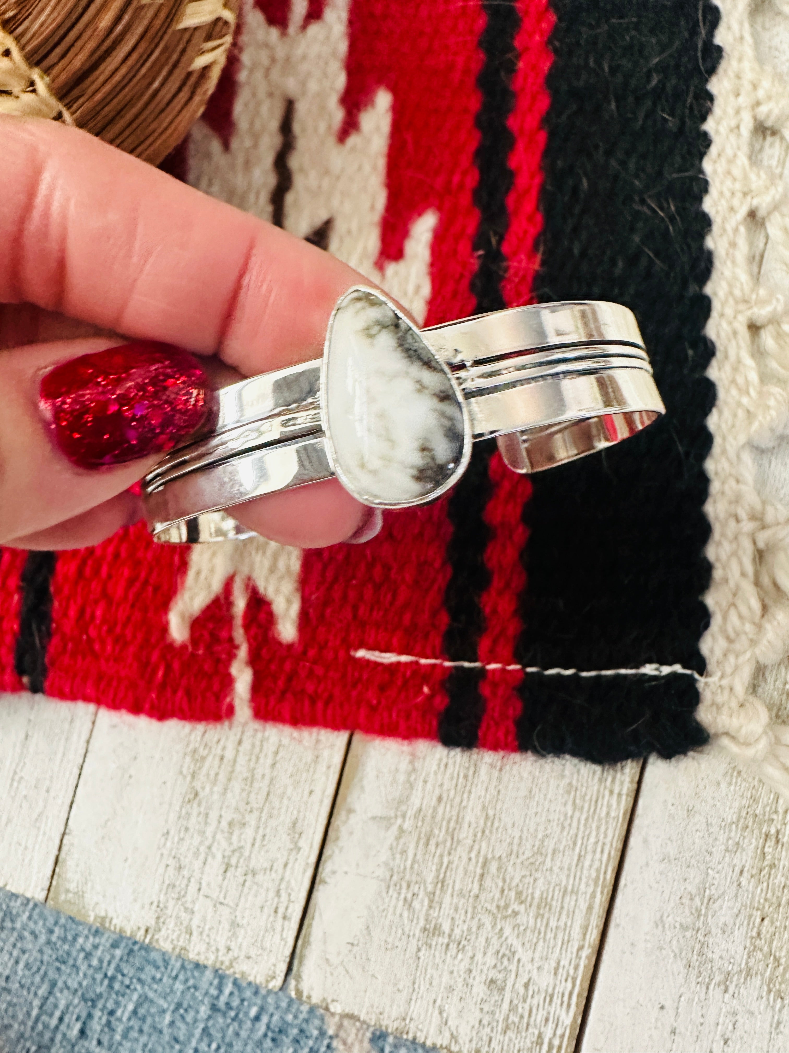 Navajo White Buffalo & Sterling Silver Cuff Bracelet