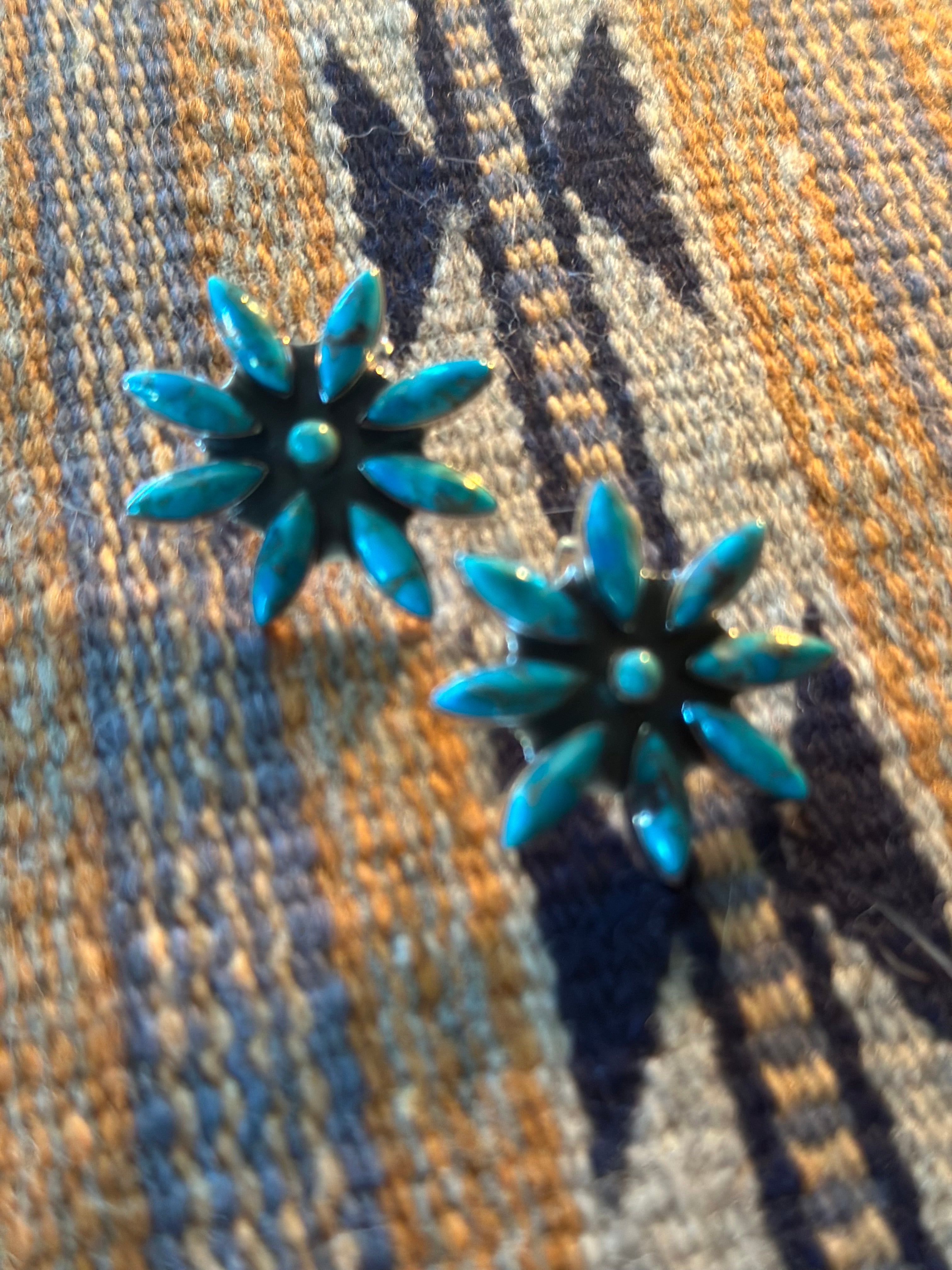 Handmade Sterling Silver and Turquoise Daisy Post Earrings