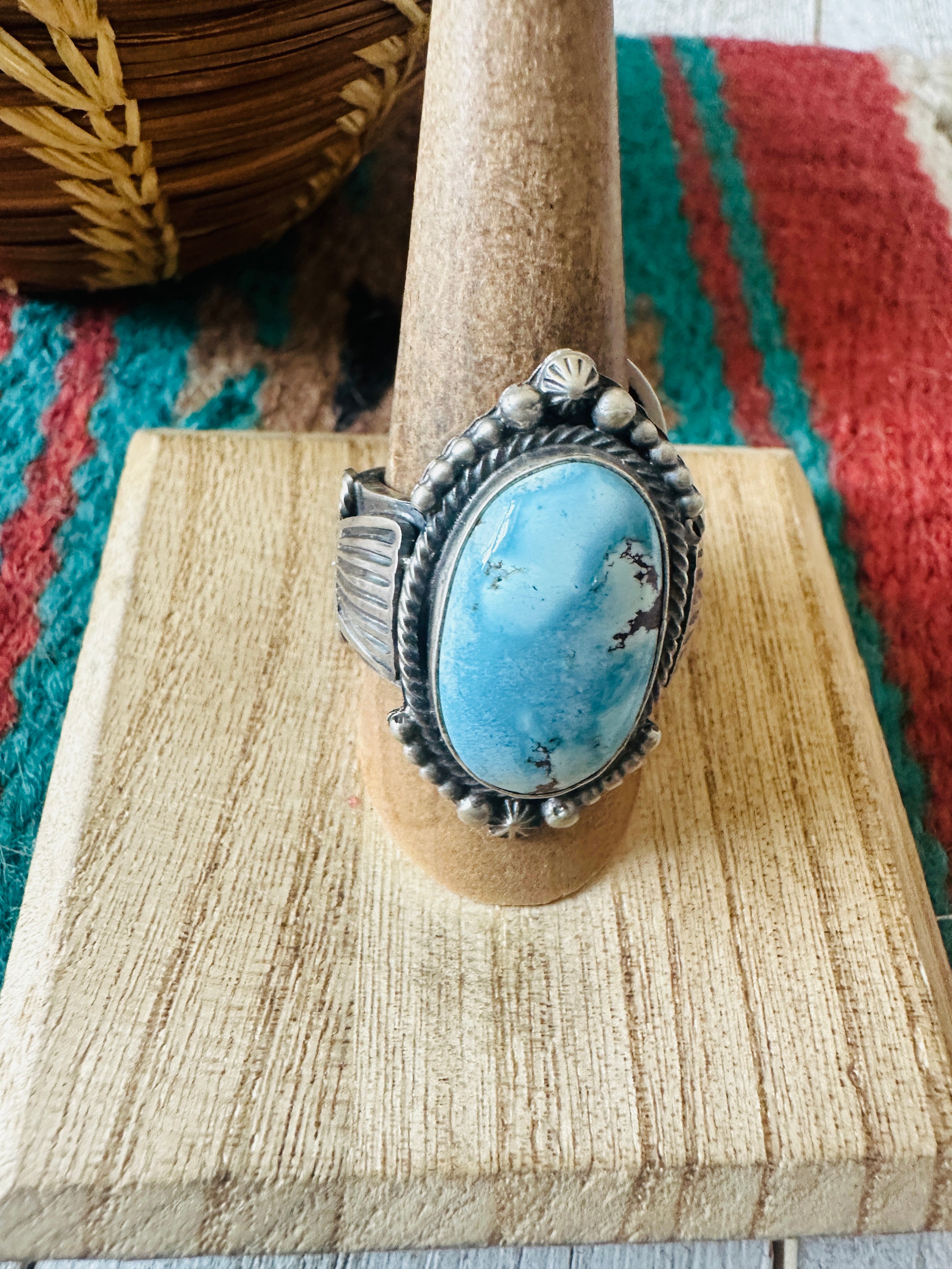 Navajo Golden Hills Turquoise & Sterling Silver Ring Size 10