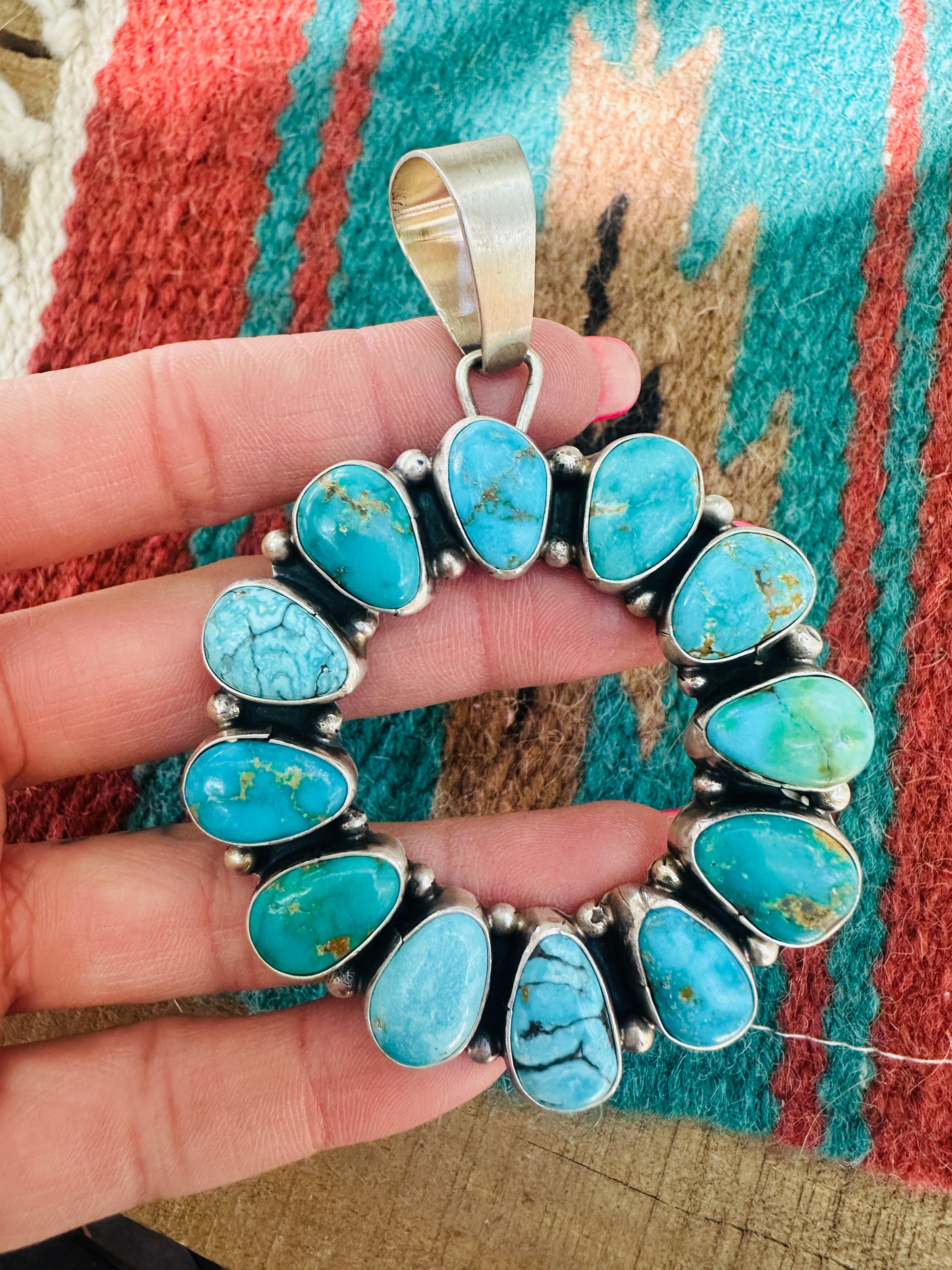 Handcrafted Sterling Silver & Turquoise Cluster  Pendant
