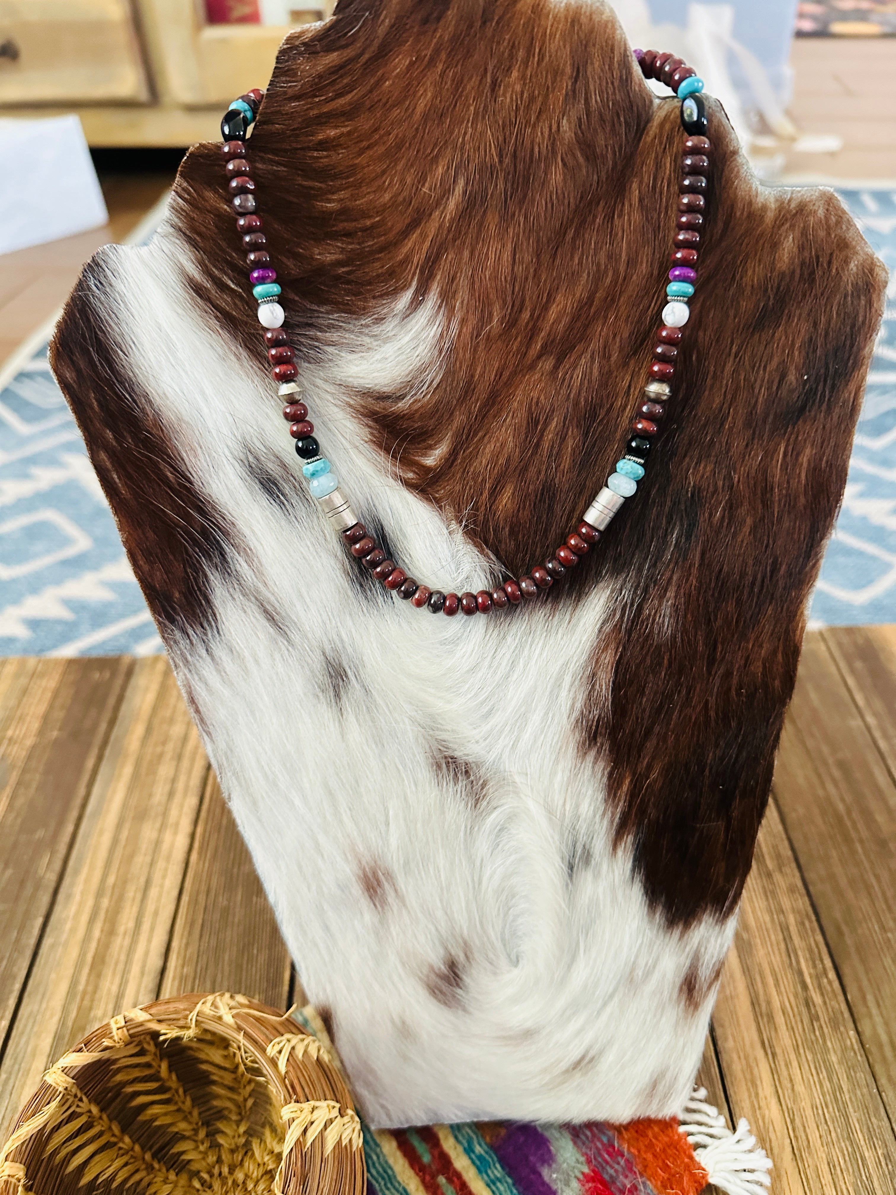 Handcrafted Multi Stone & Sterling Silver Beaded 16” Necklace by T & R Singer