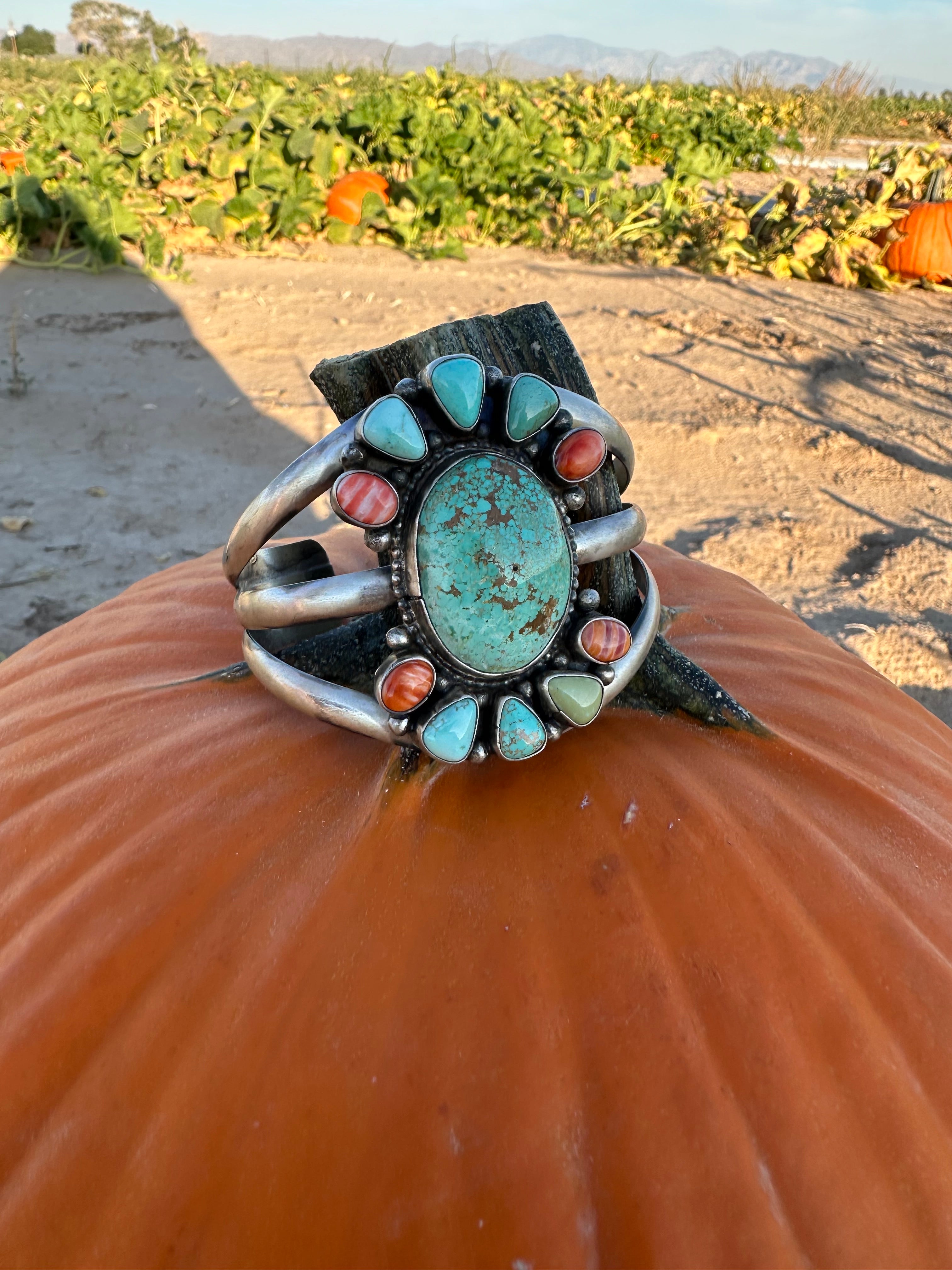 Navajo Turquoise & Spiny Sterling Silver Bracelet Cuff Signed Sheila