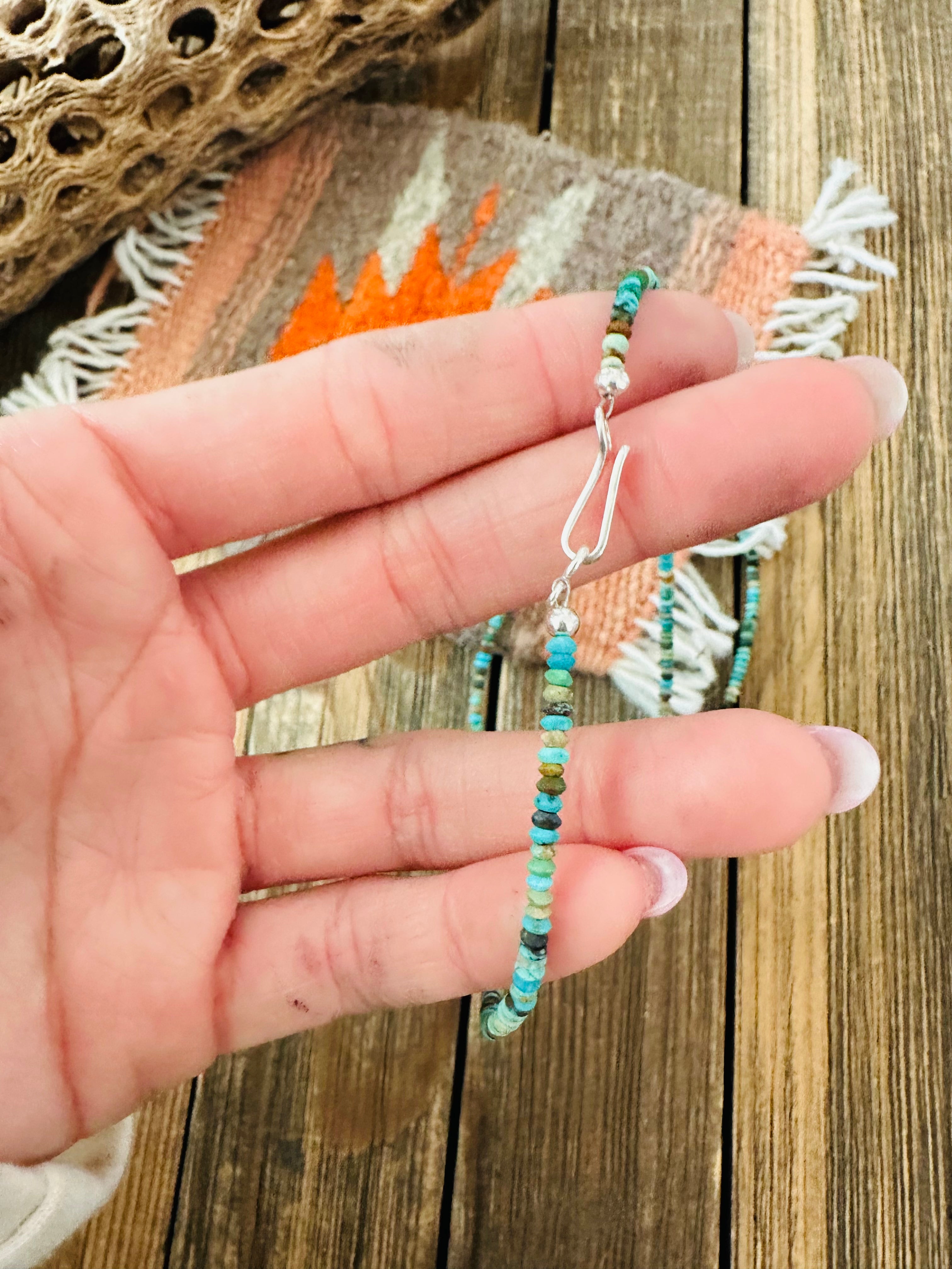 Handcrafted Turquoise and Sterling Silver Beaded Necklace