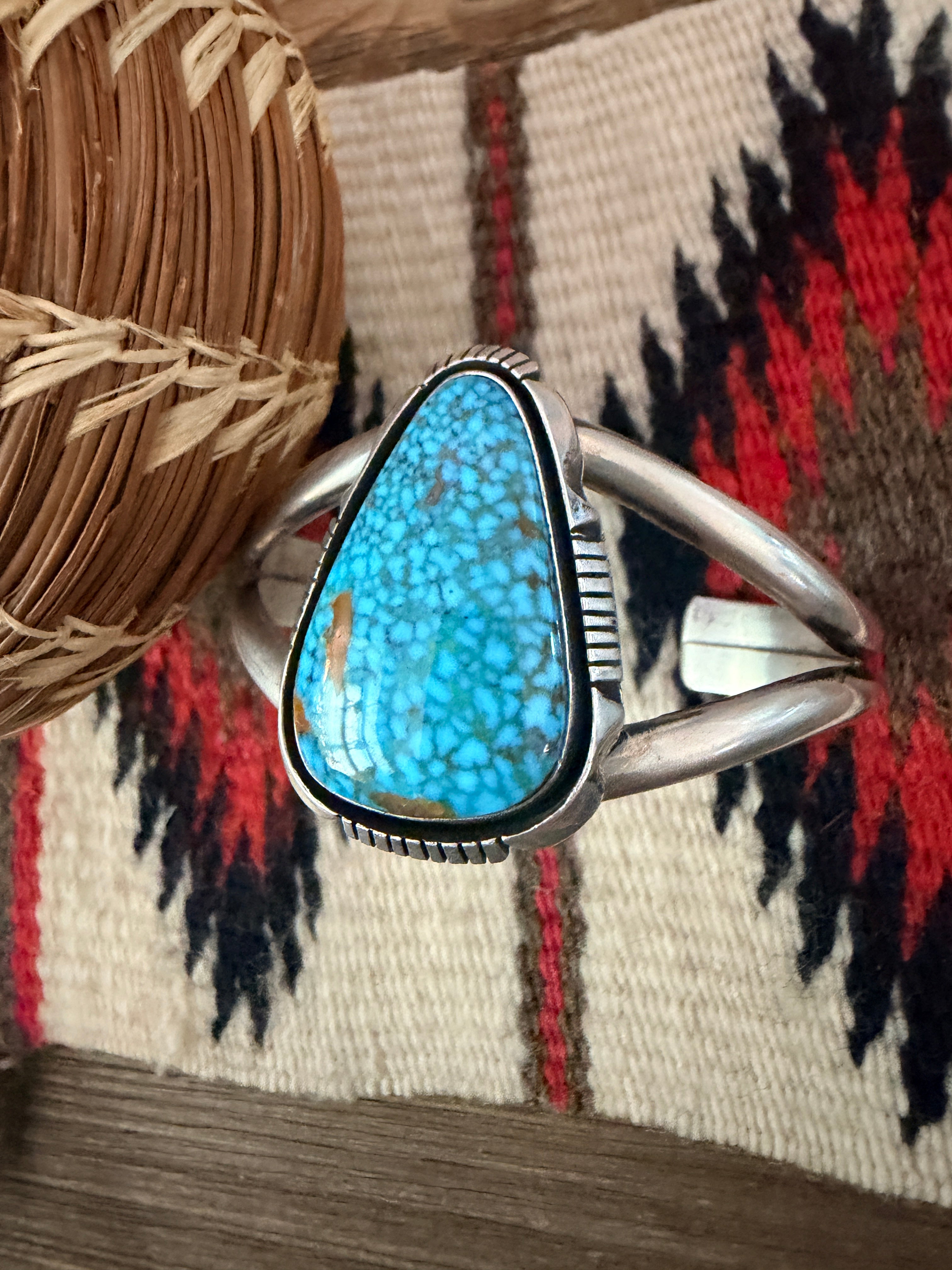 Handcrafted Kingman Web Turquoise & Sterling Silver Cuff Bracelet