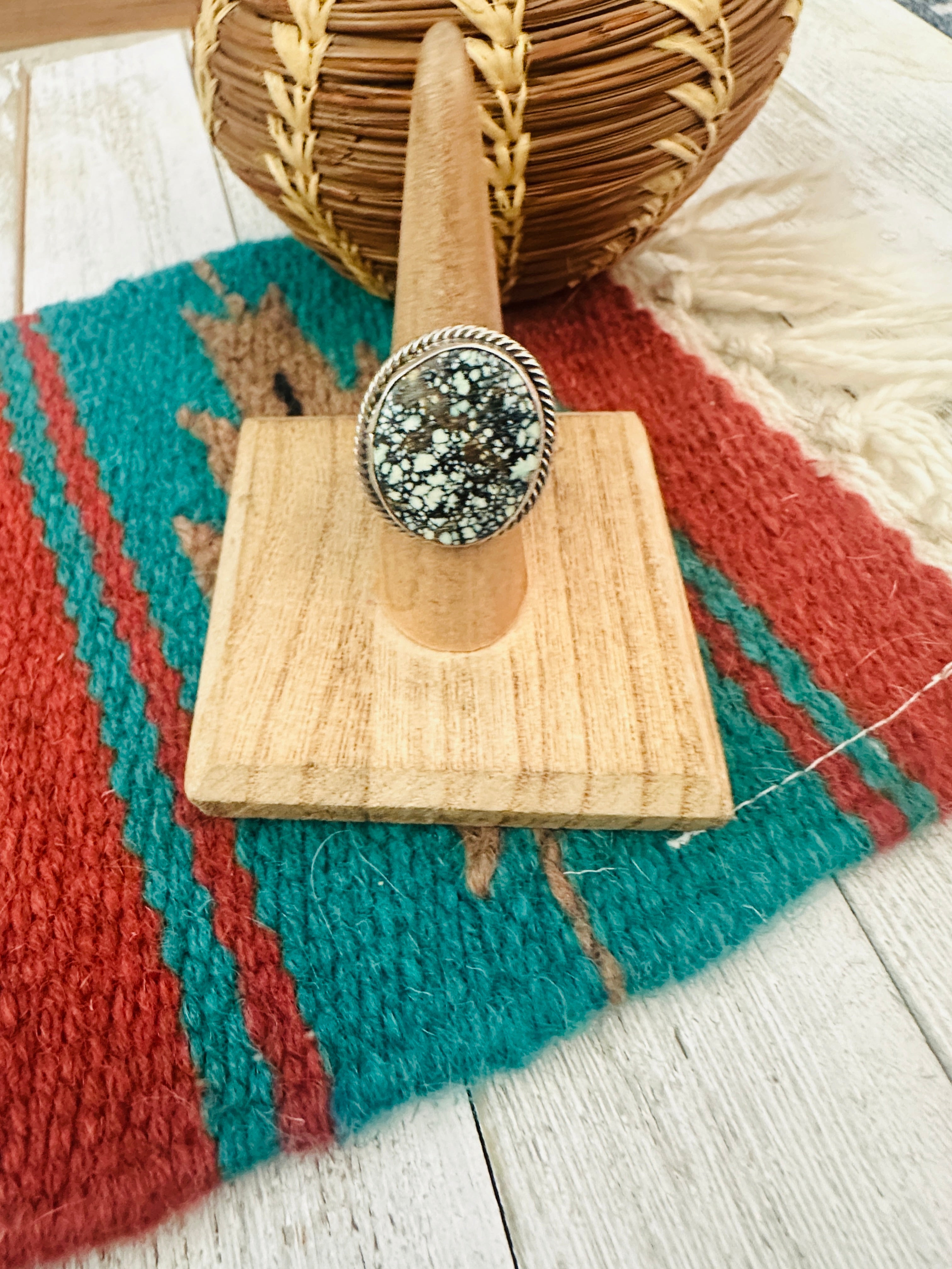 Navajo Sterling Silver & New Lander Turquoise Ring Size 7