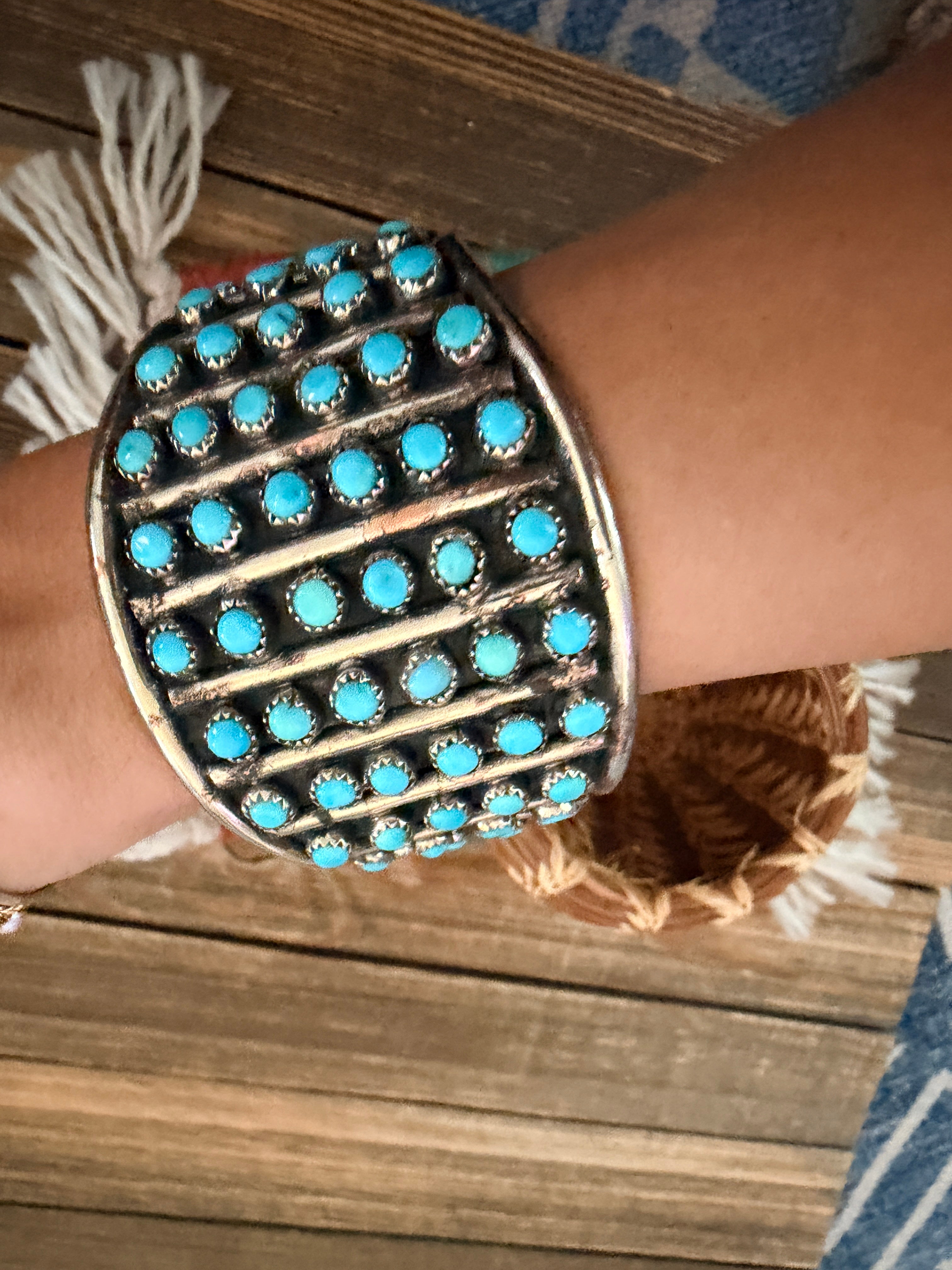 Handcrafted Old Pawn Nickel Silver & Turquoise Cuff Bracelet