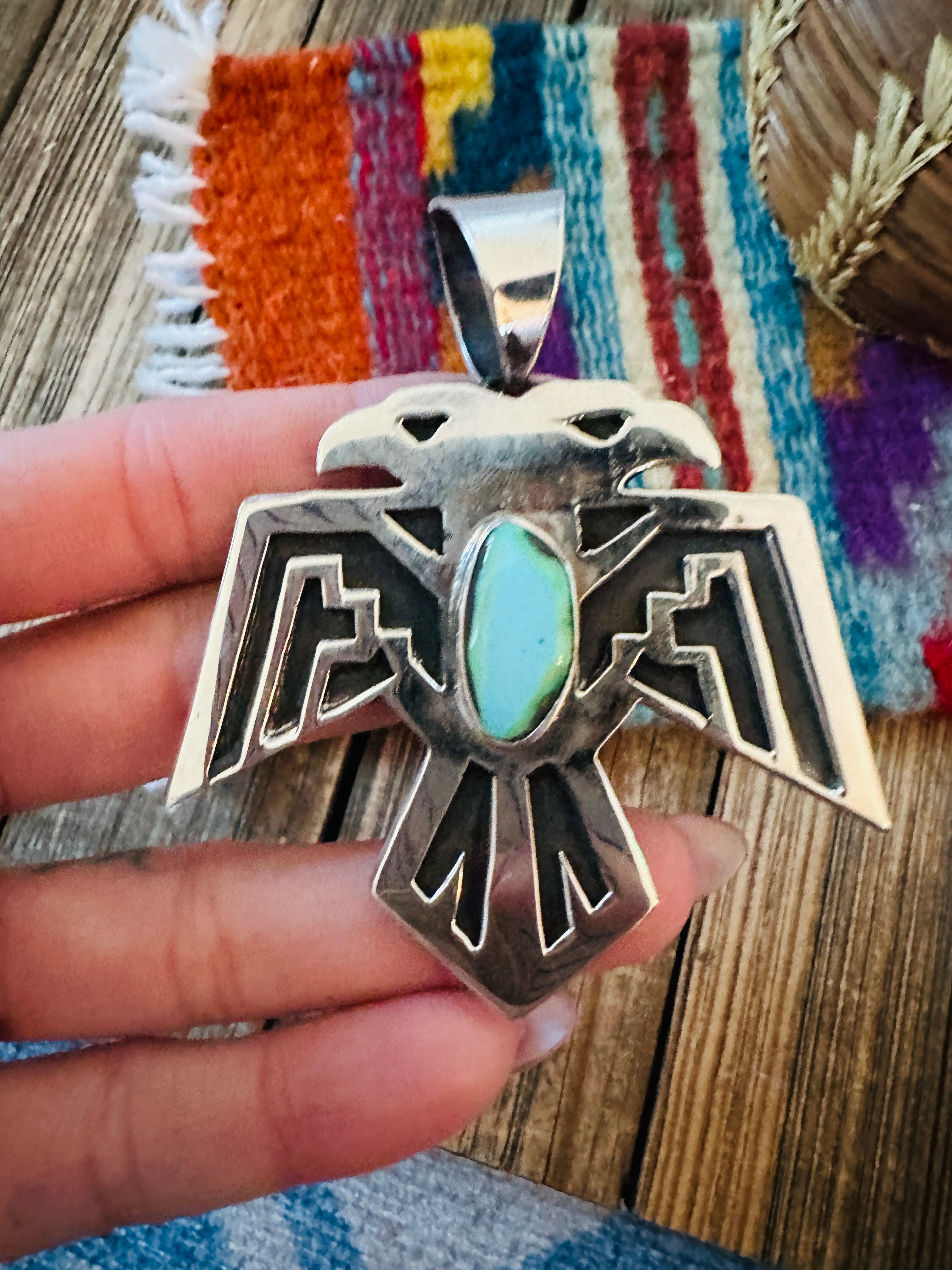 Handcrafted Sterling Silver & Turquoise Thunderbird Pendant