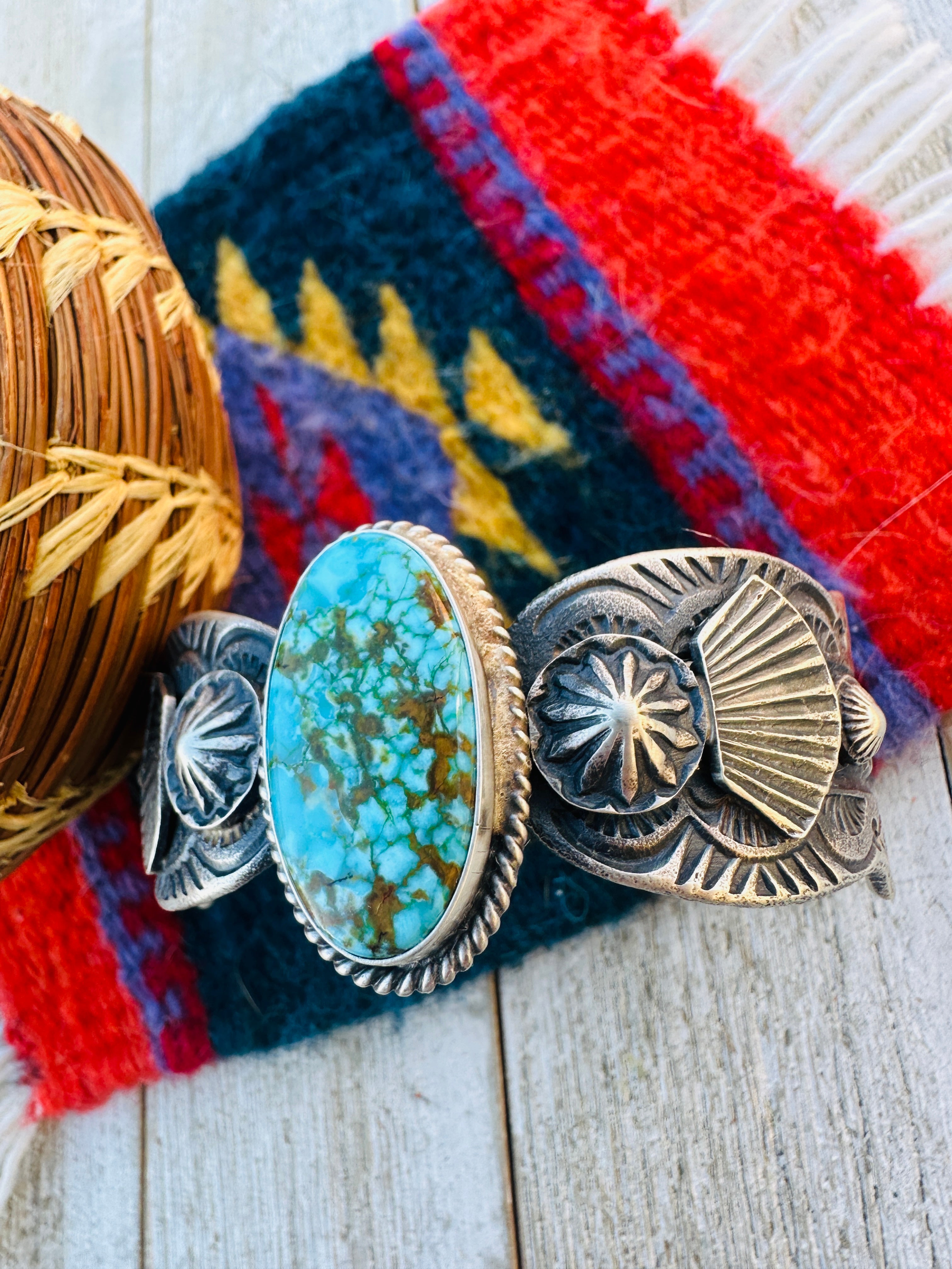 Handcrafted Number 8 Turquoise & Sterling Silver Cuff Bracelet by Kevin Billah