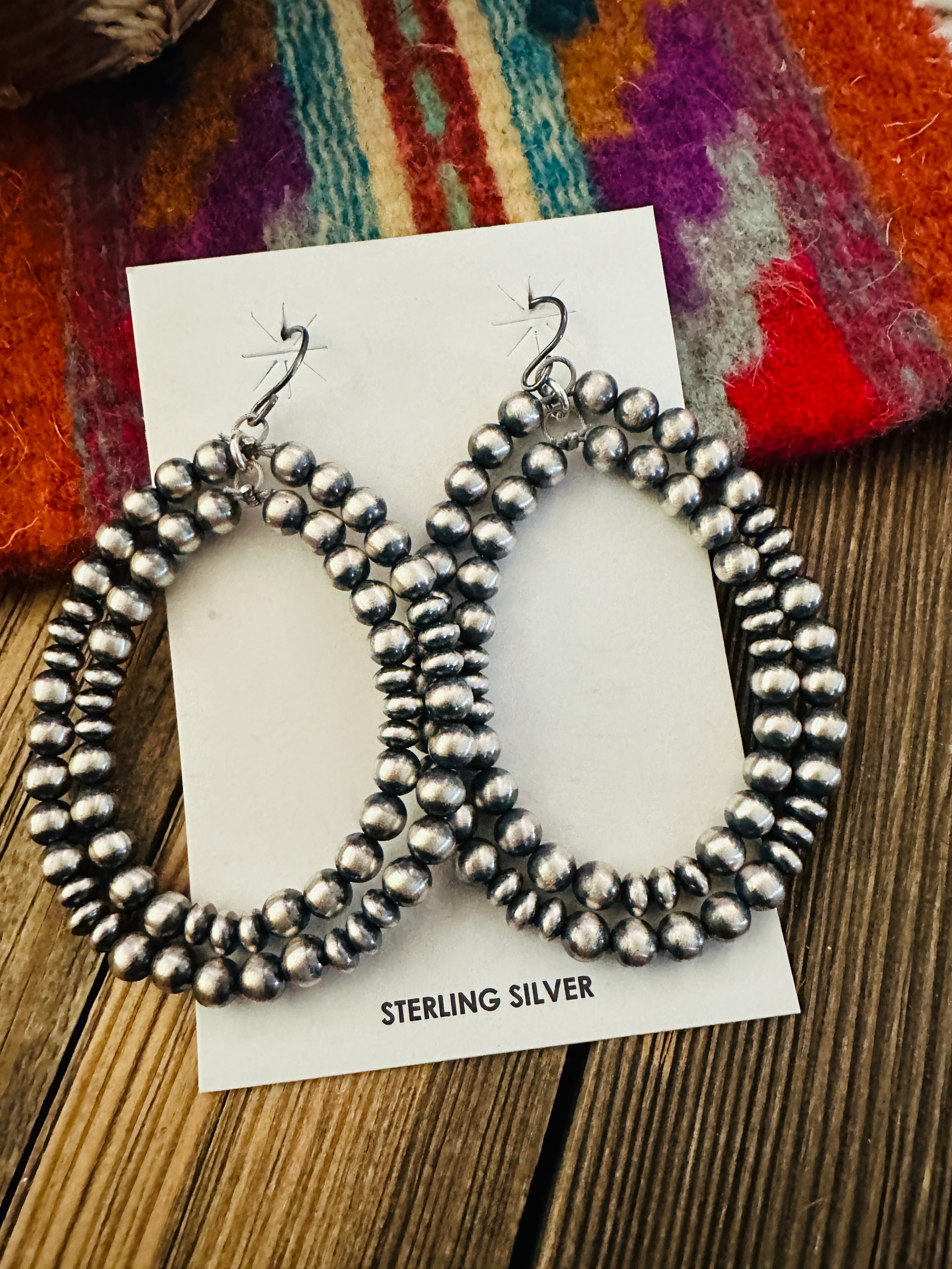 Handcrafted Sterling Silver Pearl Beaded Dangle Hoop Earrings