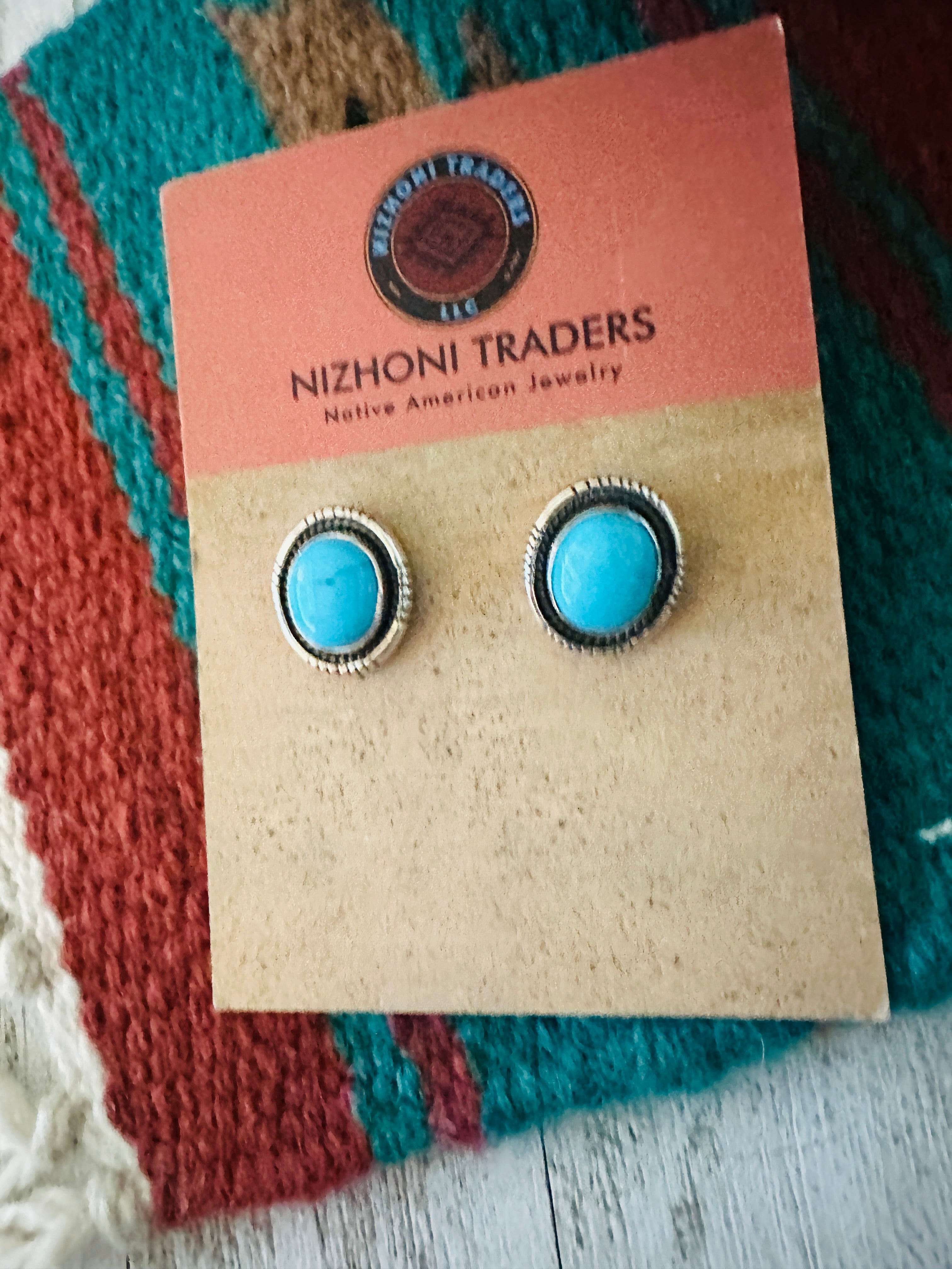 Navajo Sleeping Beauty Turquoise and Sterling Silver Stud Earrings