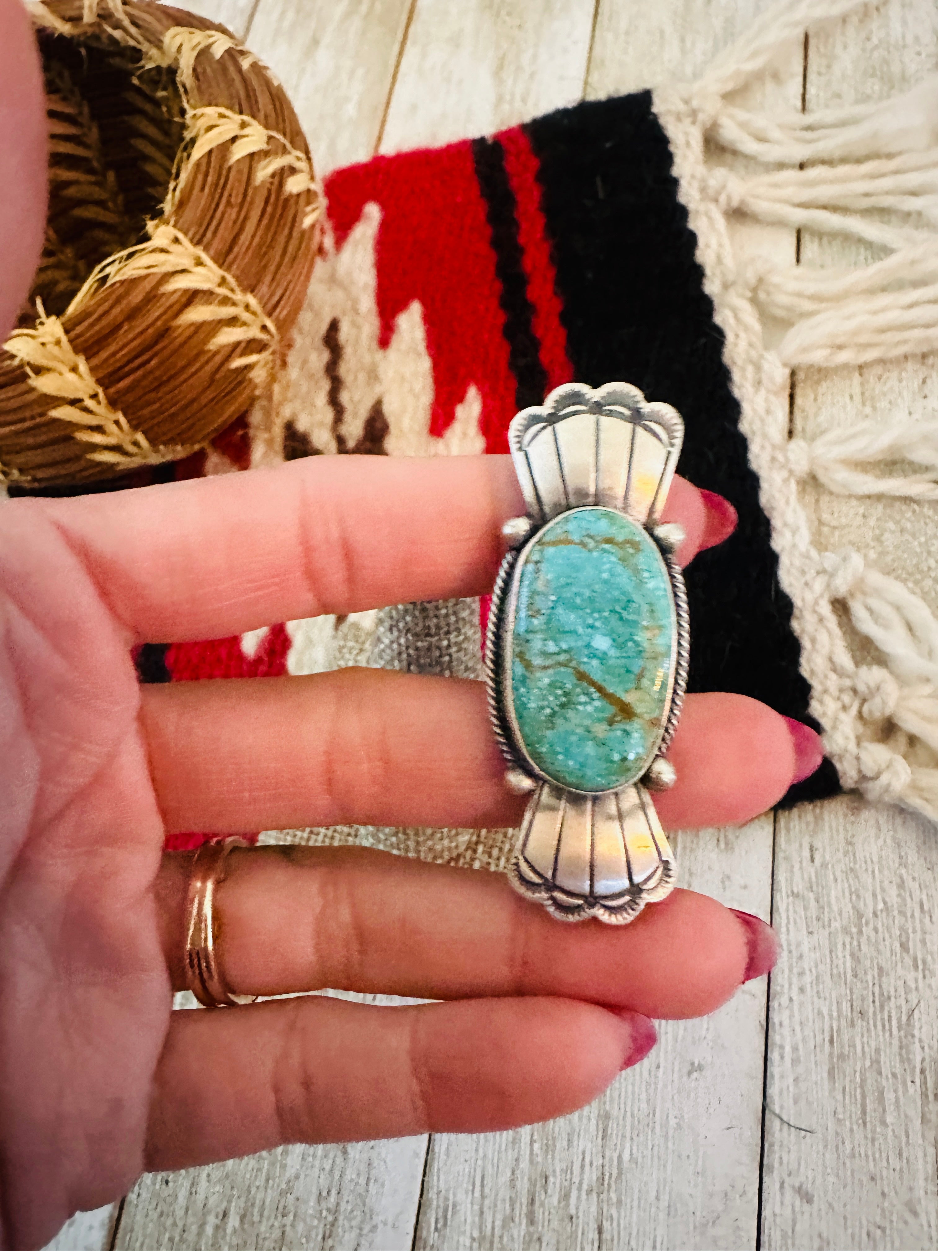 Handcrafted Turquoise & Sterling Silver Ring Size 9 by Daniel Benally