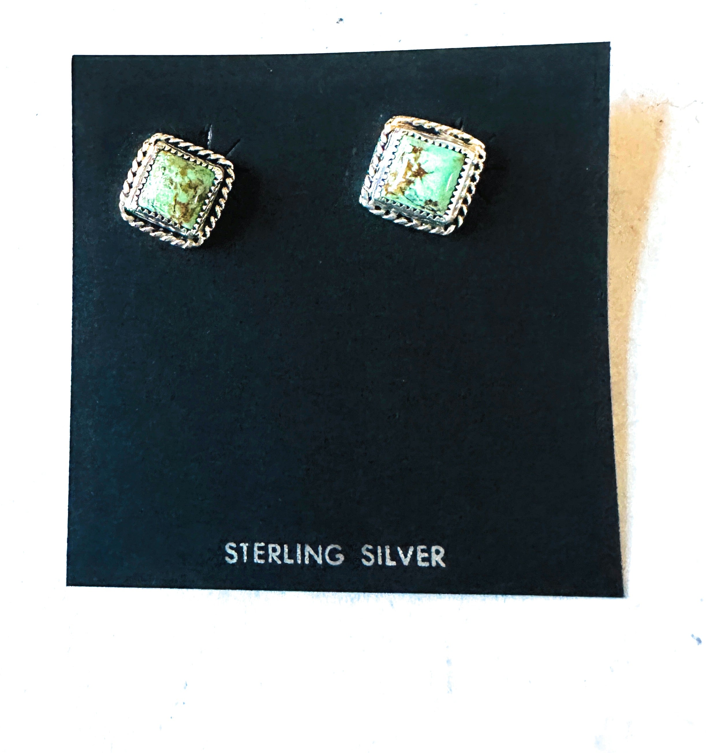 Navajo Sterling Silver & Turquoise Square Stud Earrings