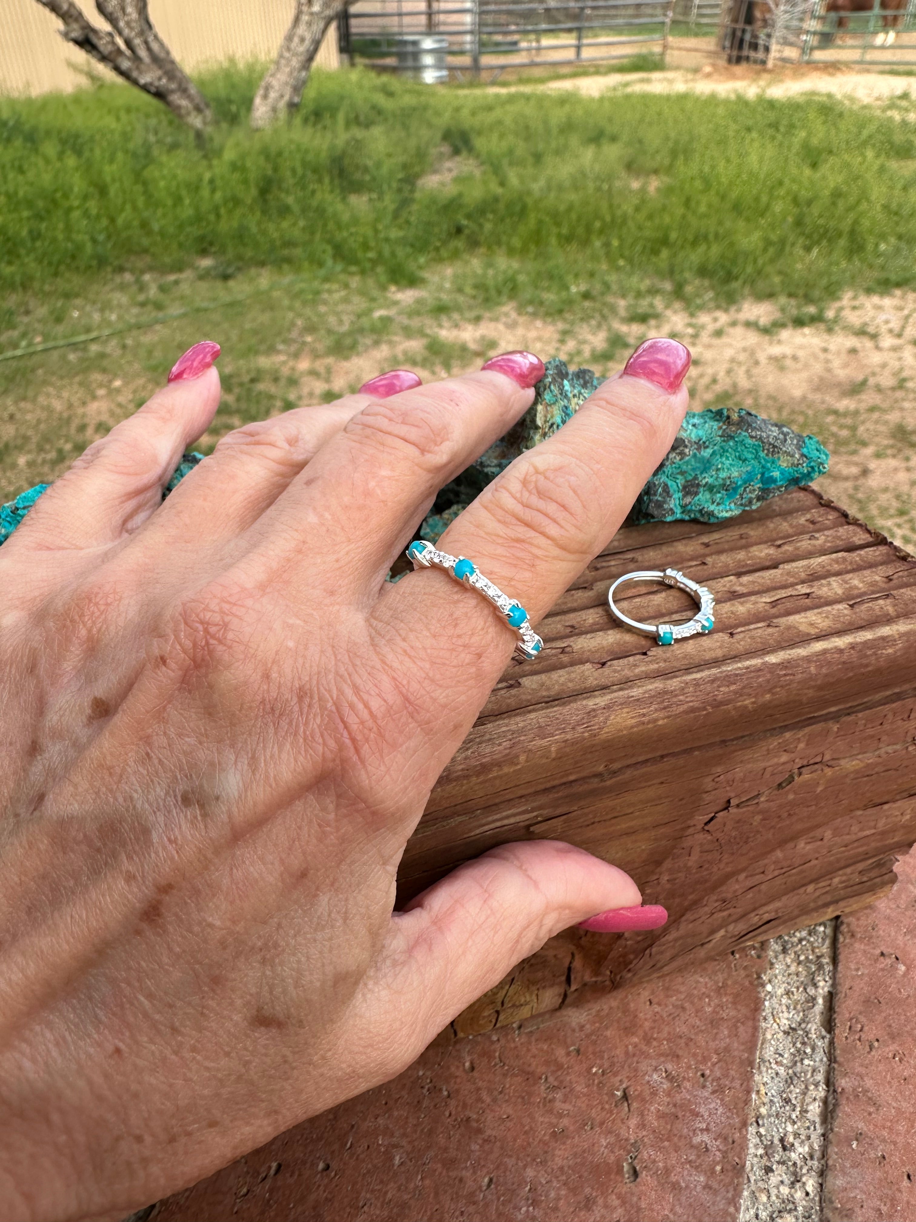 Handmade Sterling Silver Turquoise and CZ Eternity Band