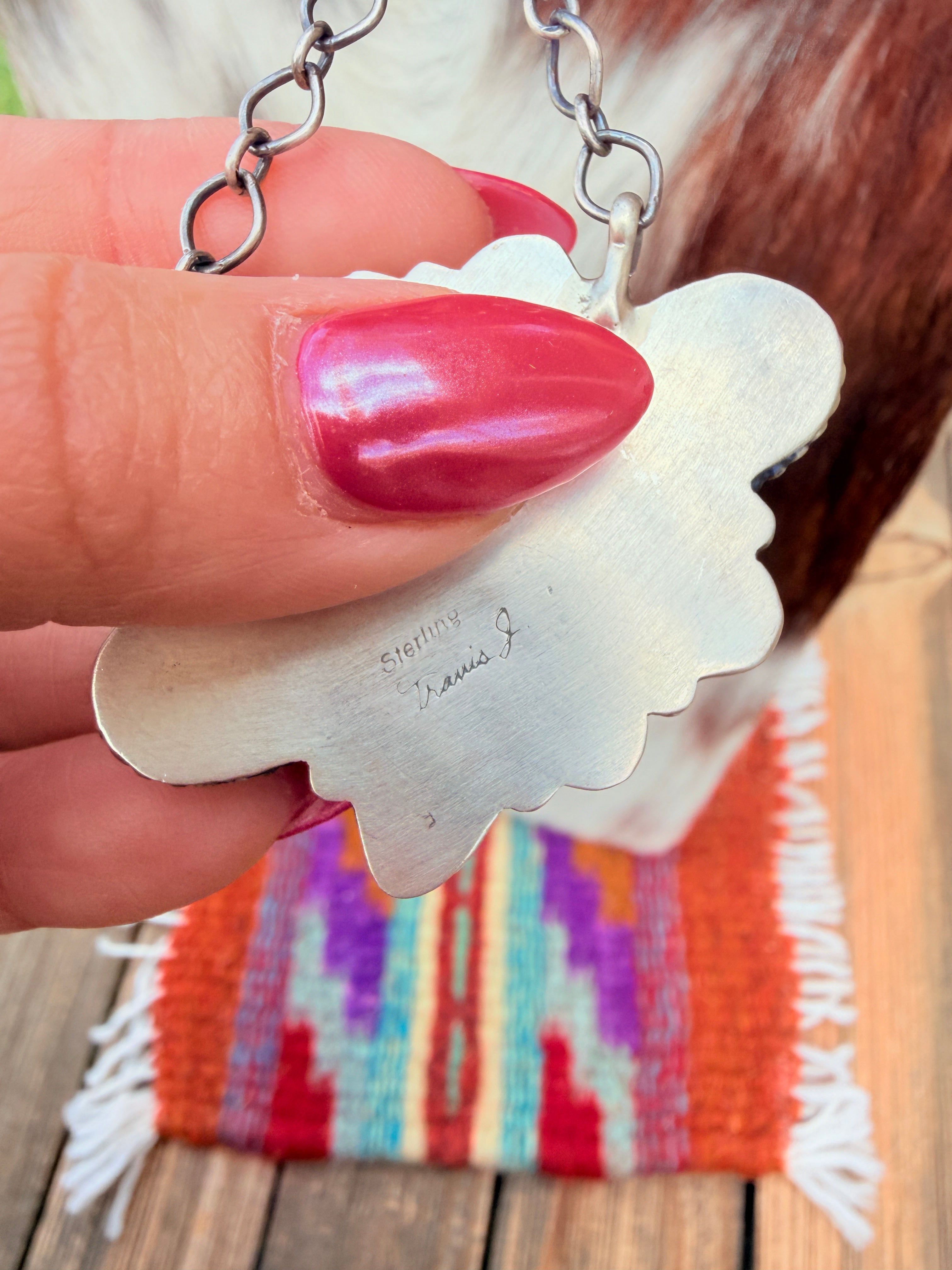 Handcrafted Turquoise & Sterling Silver Cluster Necklace by Travis Jim