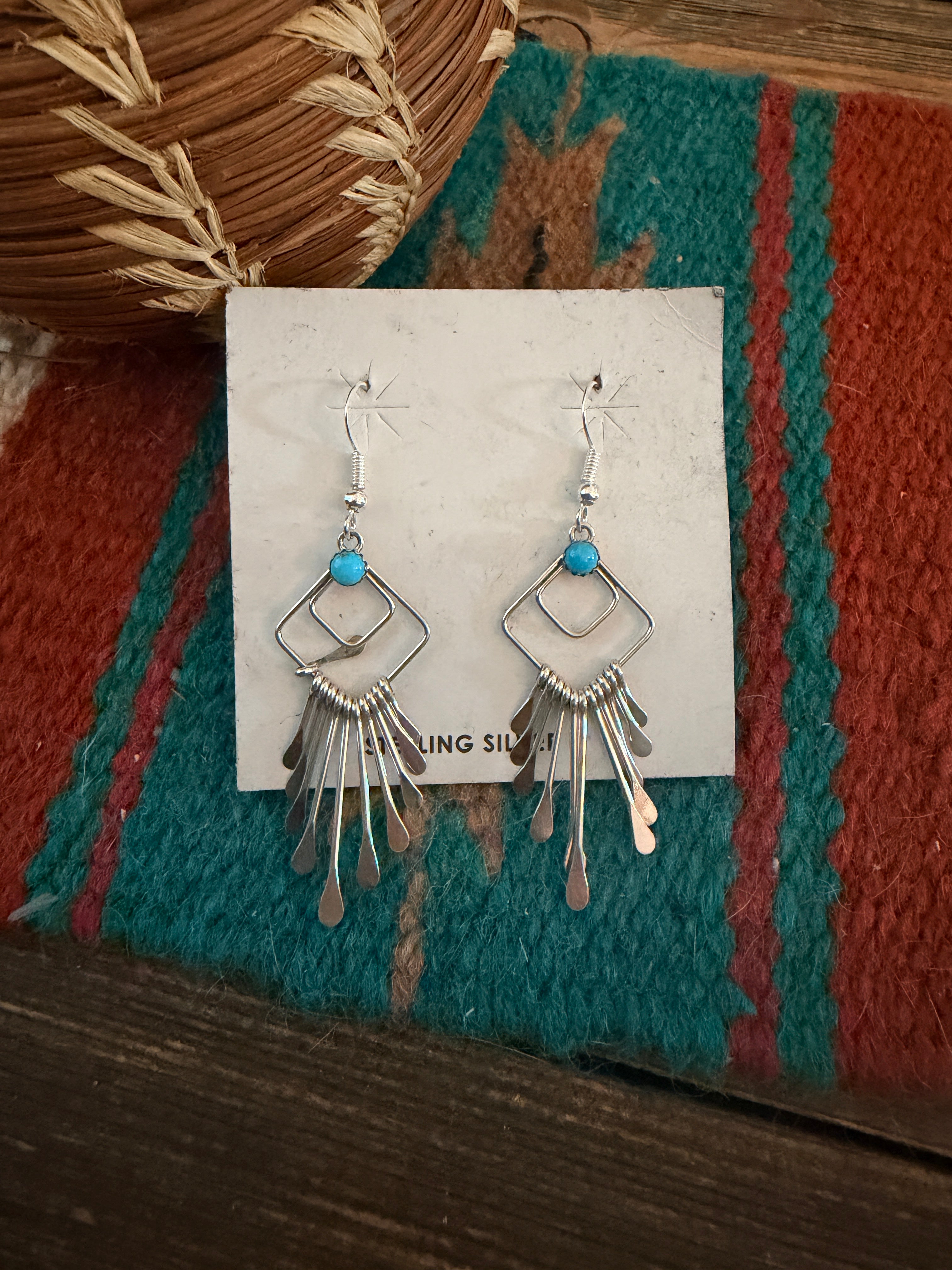 Handcrafted Turquoise and Sterling Silver Tassel Dangle Earrings