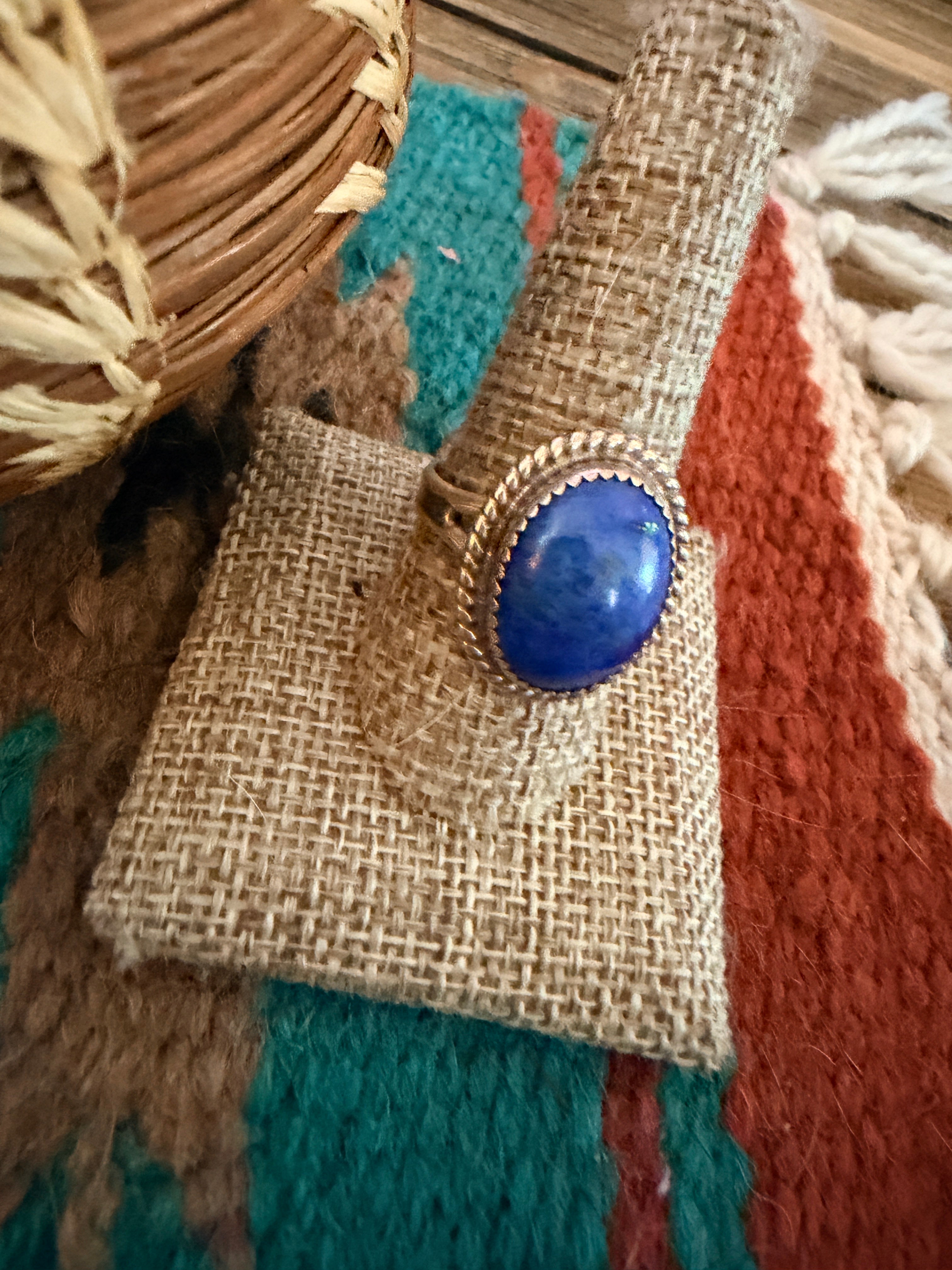 Old Pawn Handcrafted Lapis & Sterling Silver Ring Size 10