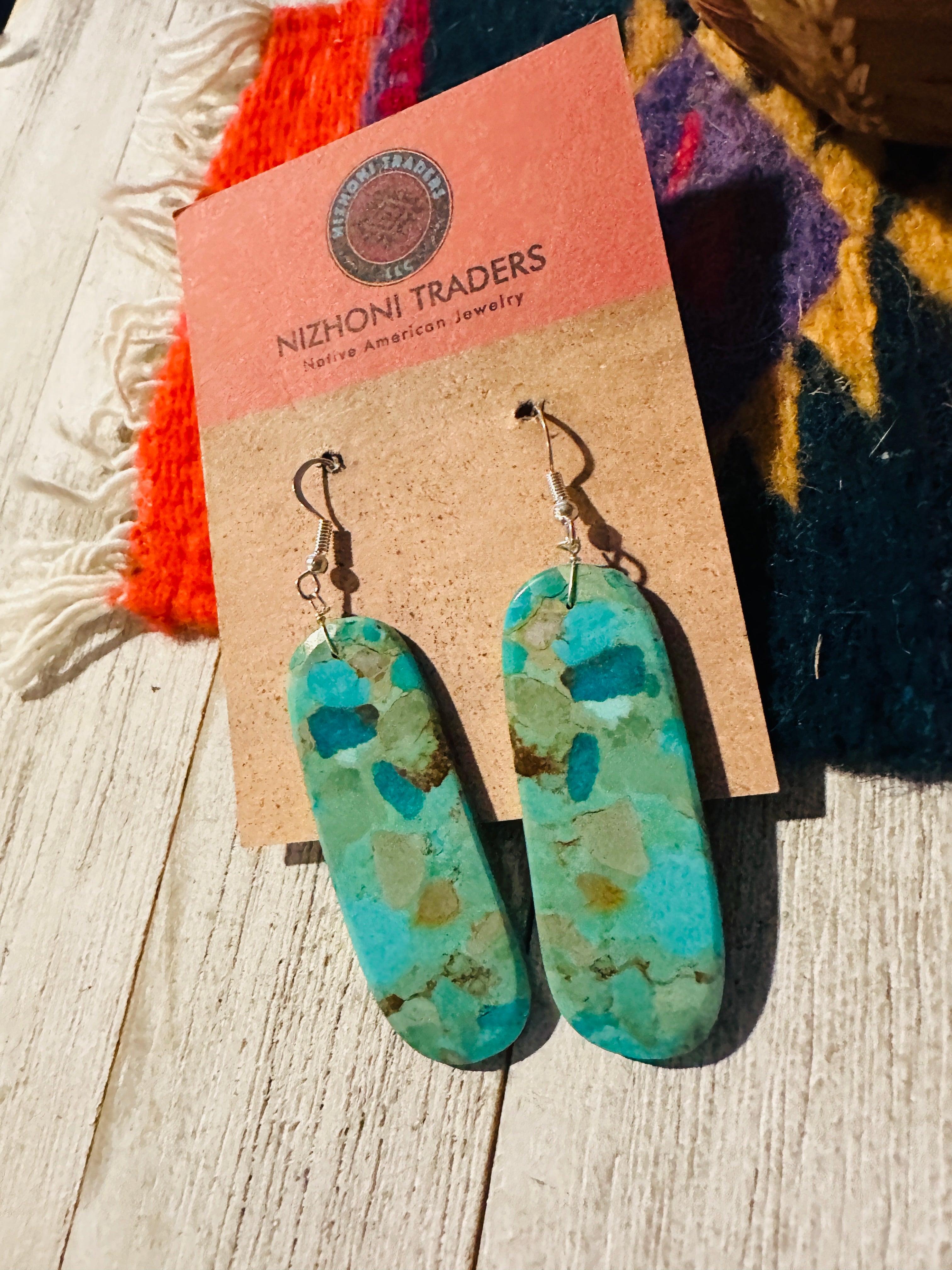 Navajo Sterling Silver & Turquoise Slab Dangle Earrings