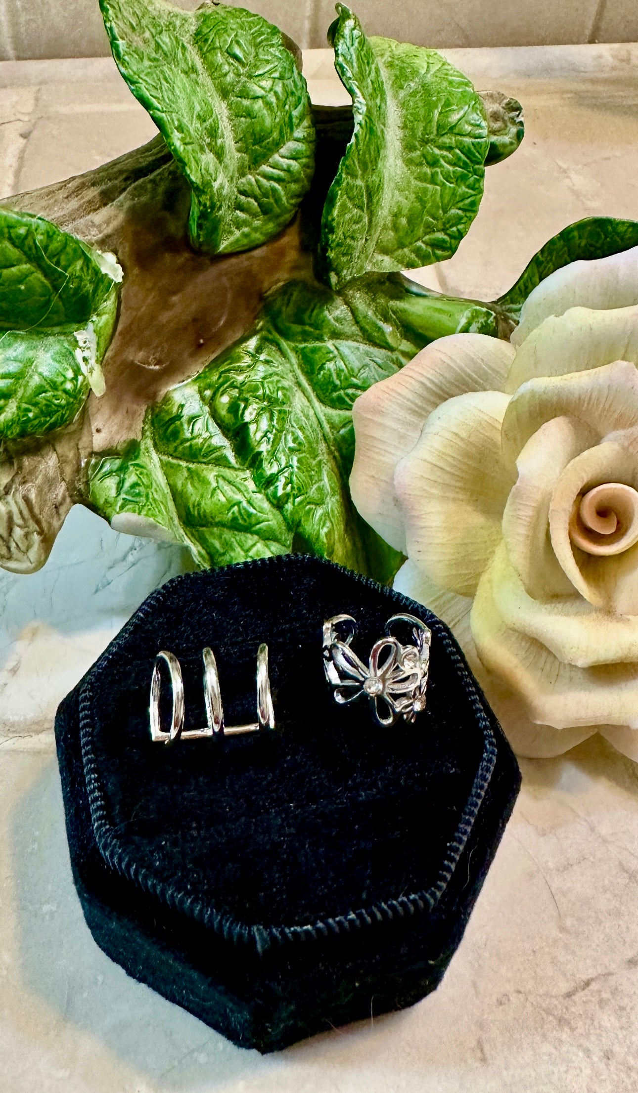 Sterling Silver CZ Flower Ear Cuff Set