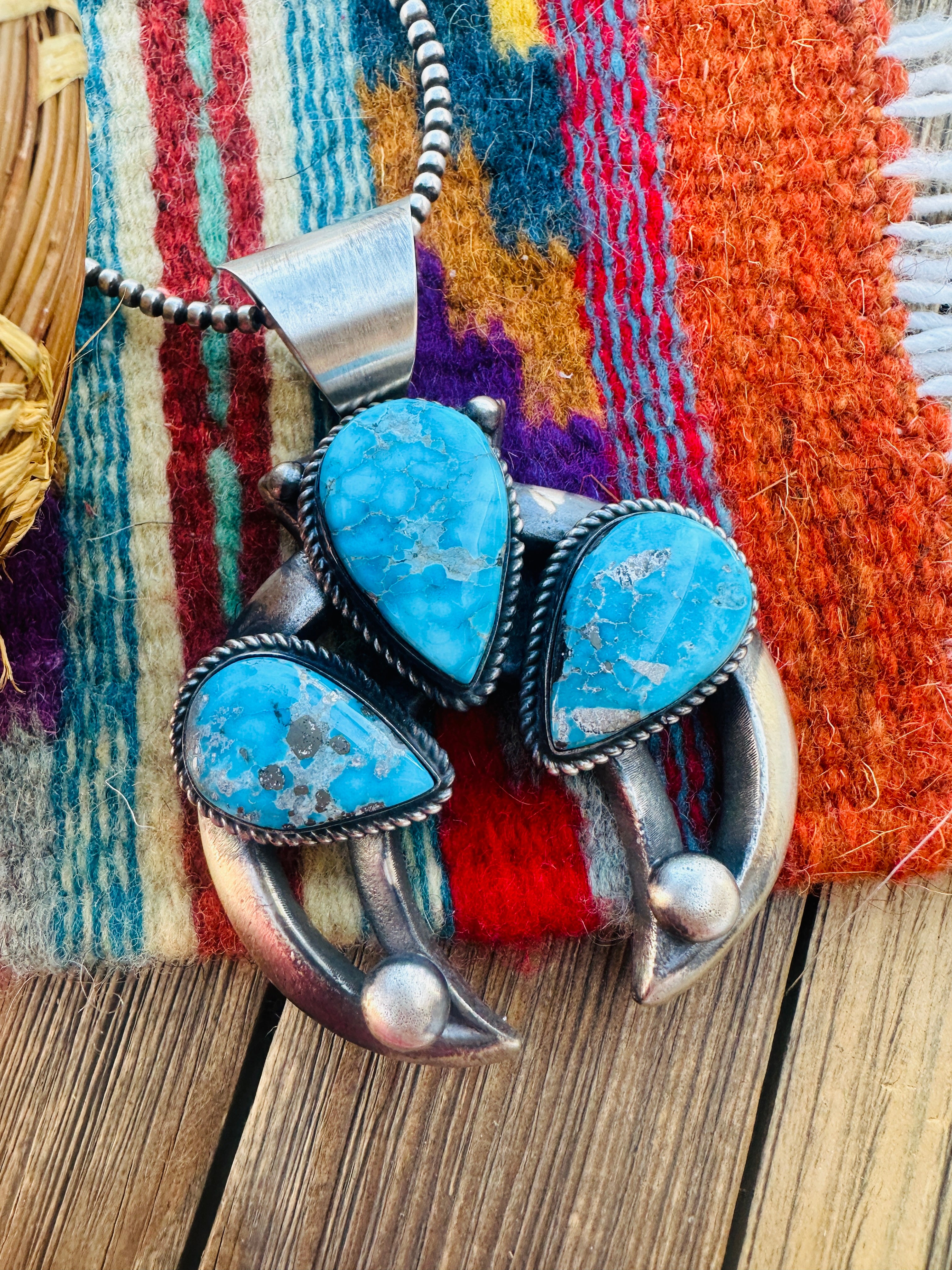 Handcrafted Sterling Silver & Turquoise Naja Pendant by Chimney Butte