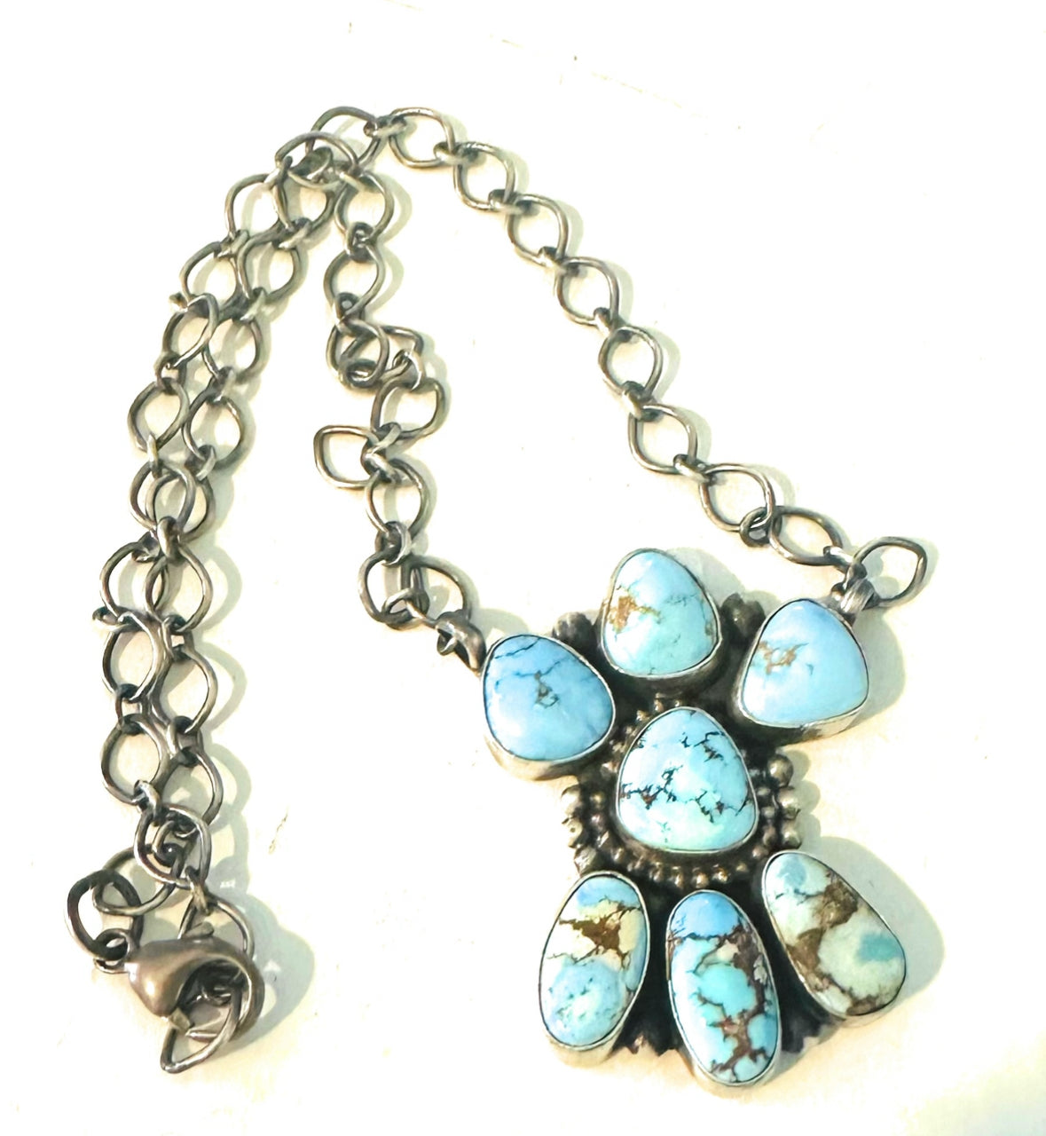 Navajo Sterling Silver & Golden Hills Turquoise Cluster Necklace