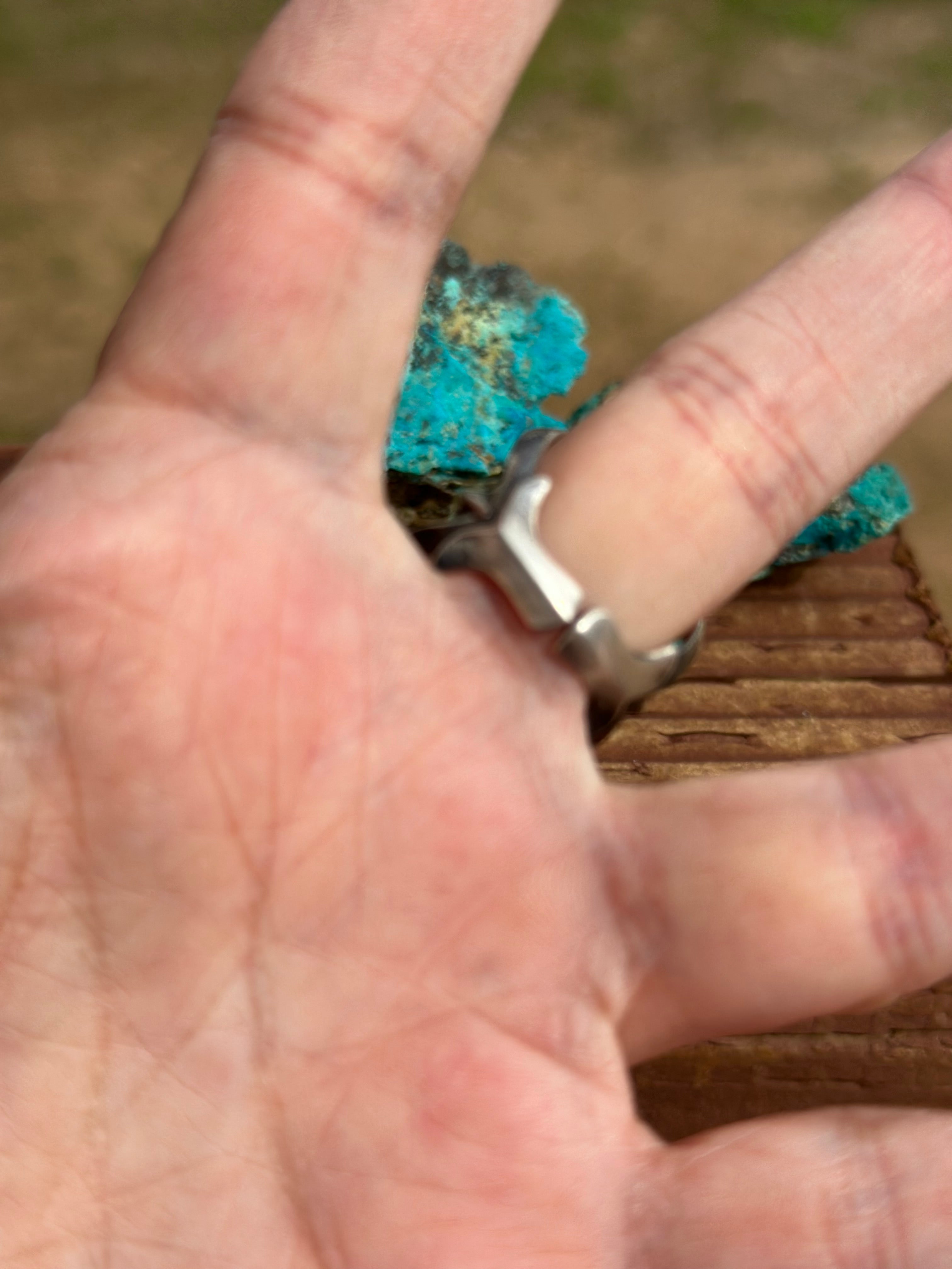 Handmade Sand Cast Royston Turquoise And Sterling Silver Adjustable Ring