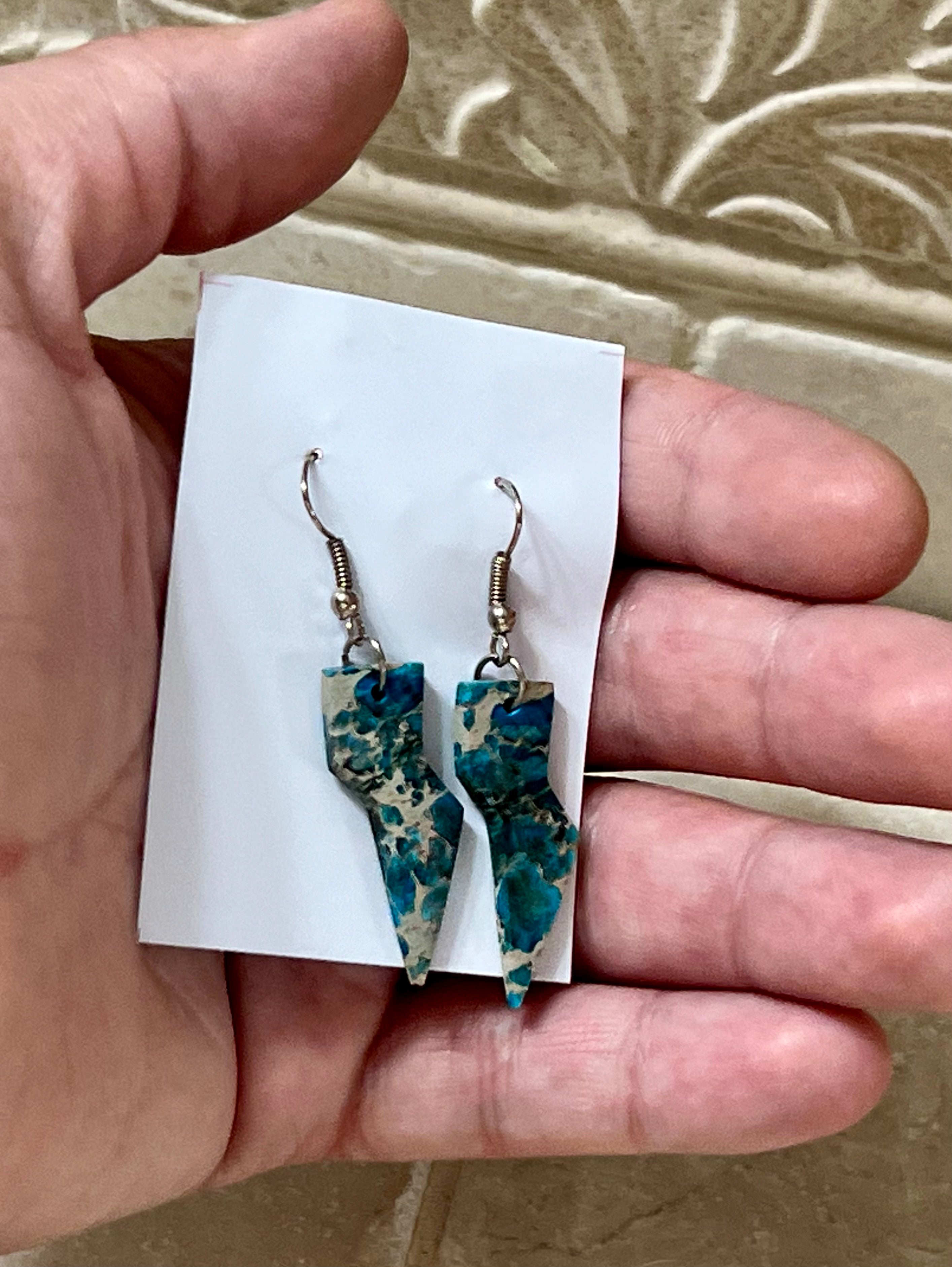 Handcrafted Turquoise & Sterling Silver Lightning Bolt Slab Earrings
