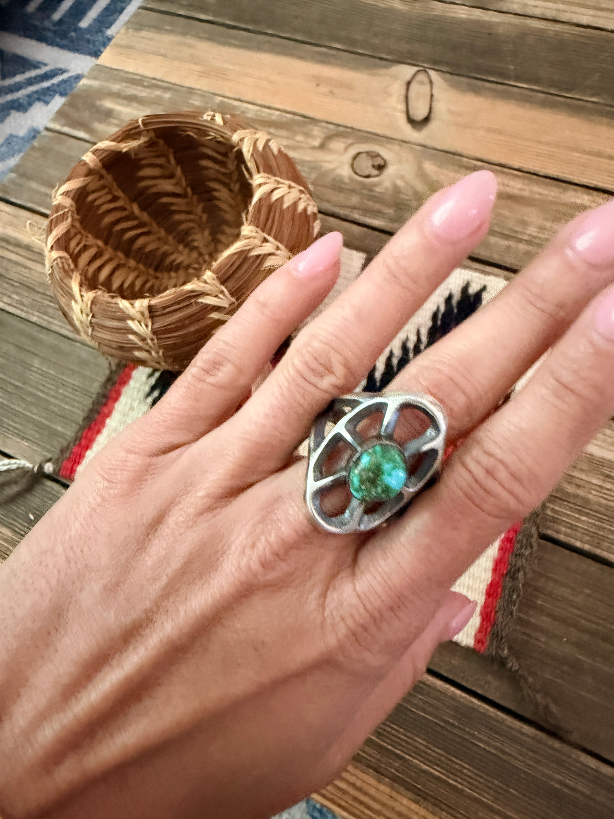 Handcrafted Sonoran Mountain Turquoise and Sterling Silver Ring size 12 by Chimney Butte