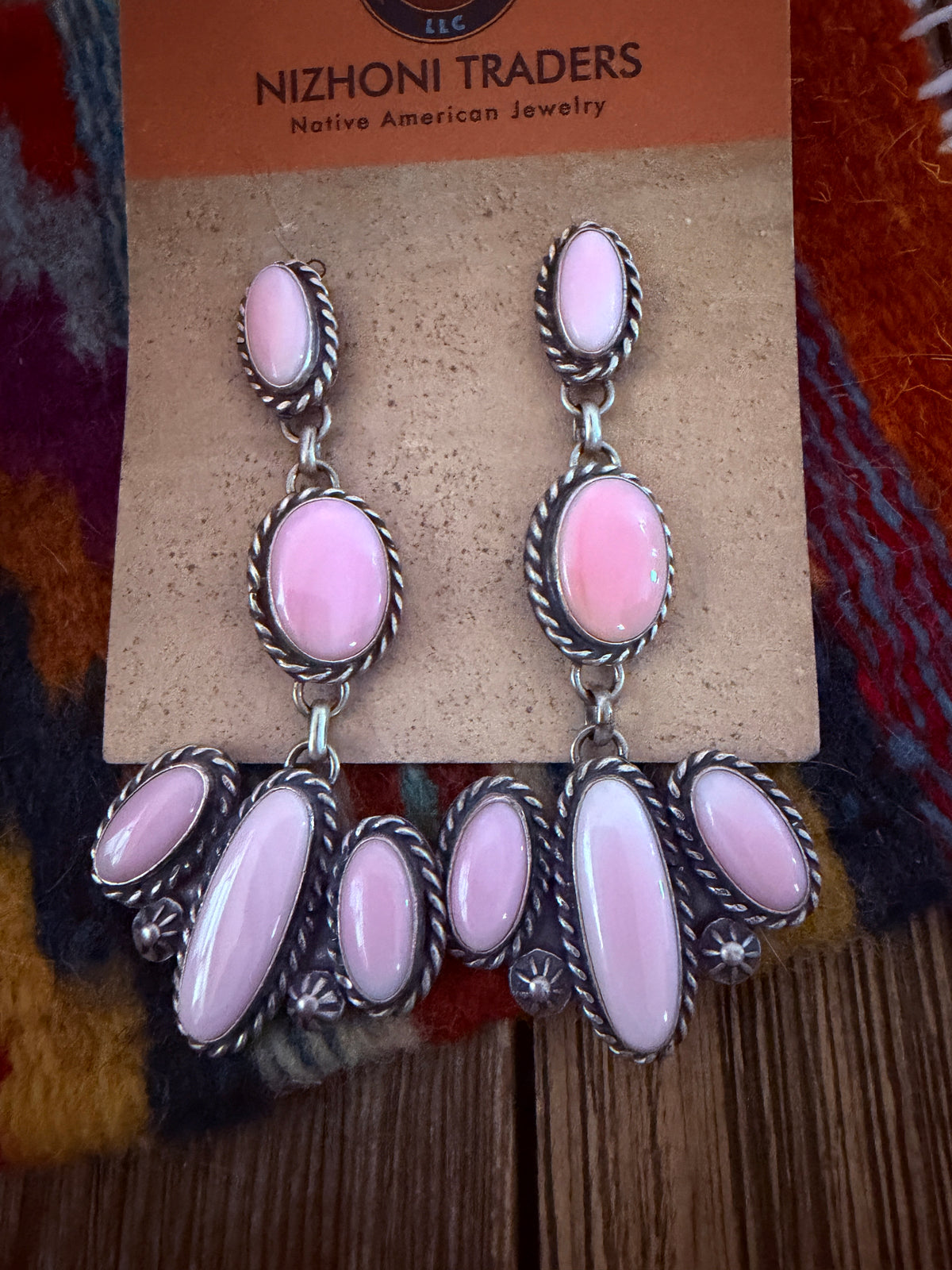 Handcrafted Queen Pink Conch & Sterling Silver Cluster Dangle Earrings