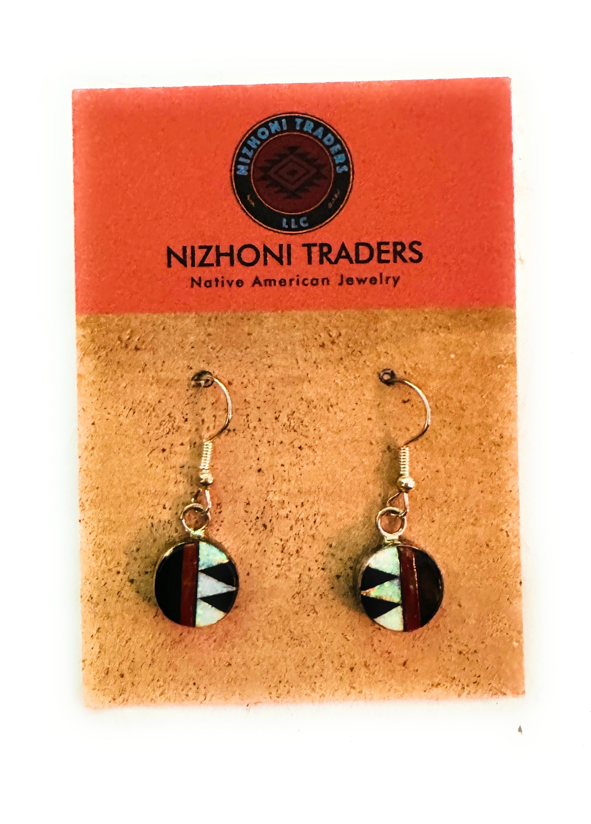 Zuni Multi Stone & Sterling Silver Inlay Dangle Earrings