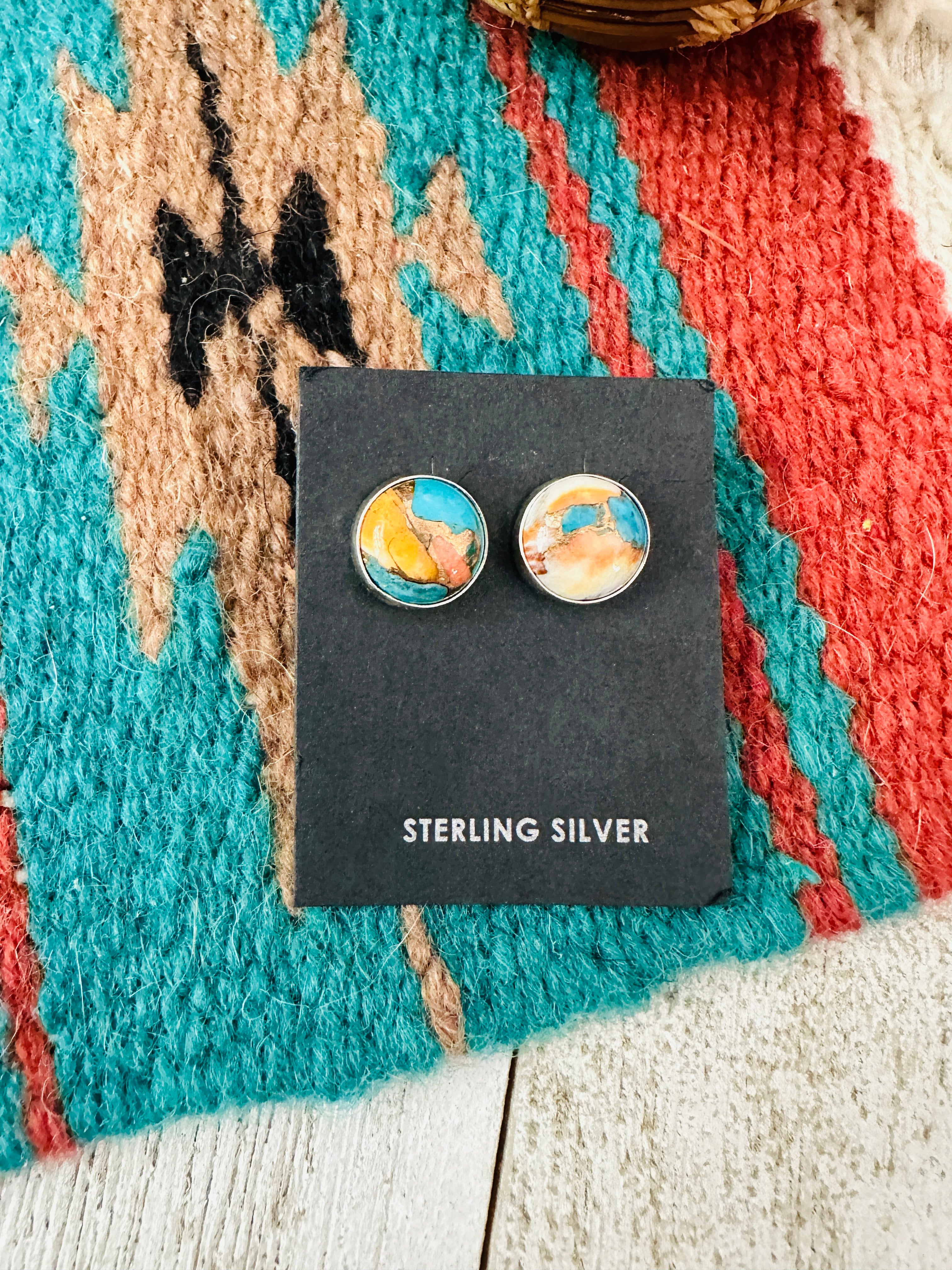 Navajo Multi Stone Spice And Sterling Silver Spice Earrings