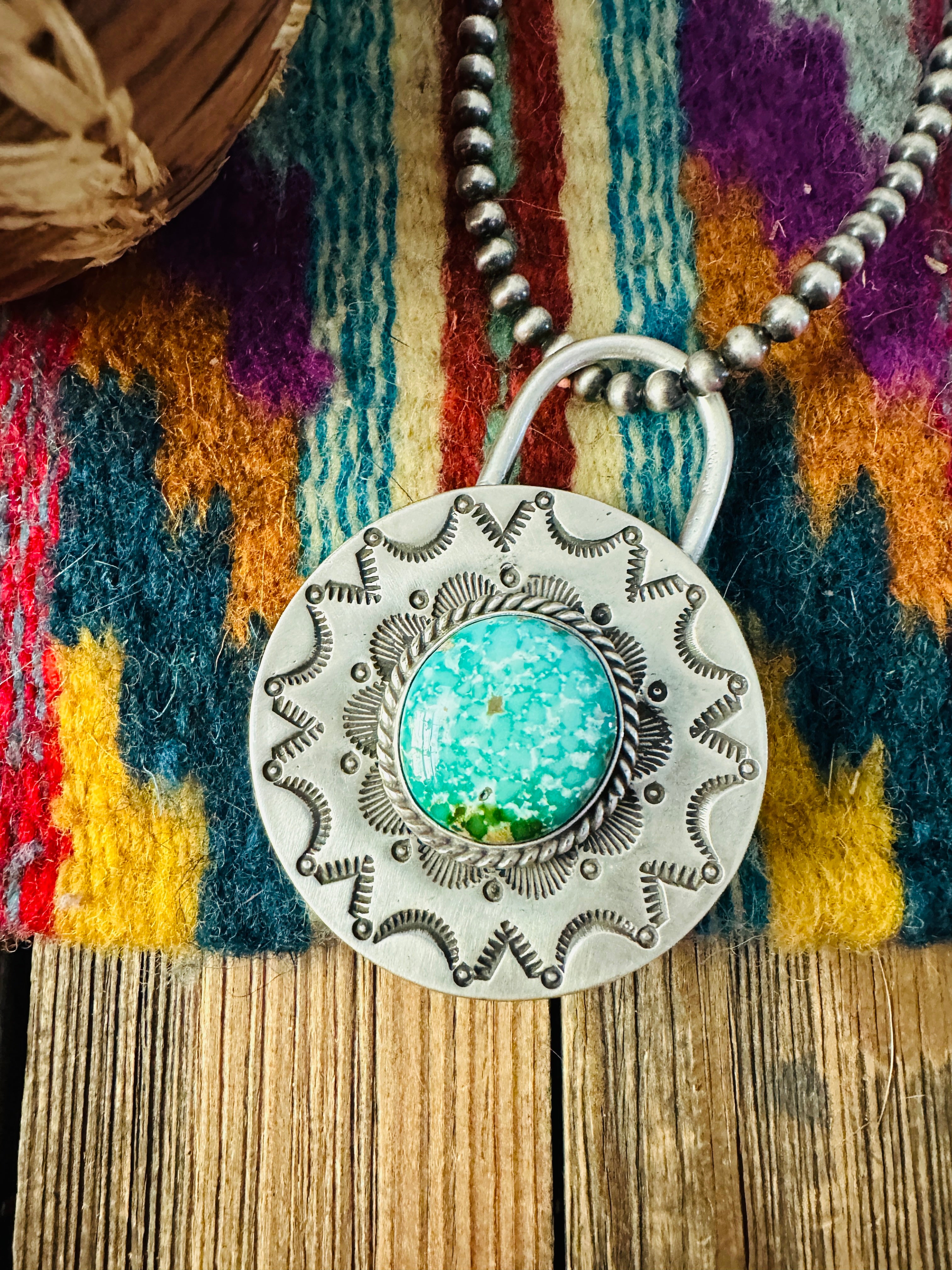 Handcrafted Turquoise & Sterling Silver Locket Style Pendant by Charles Johnson