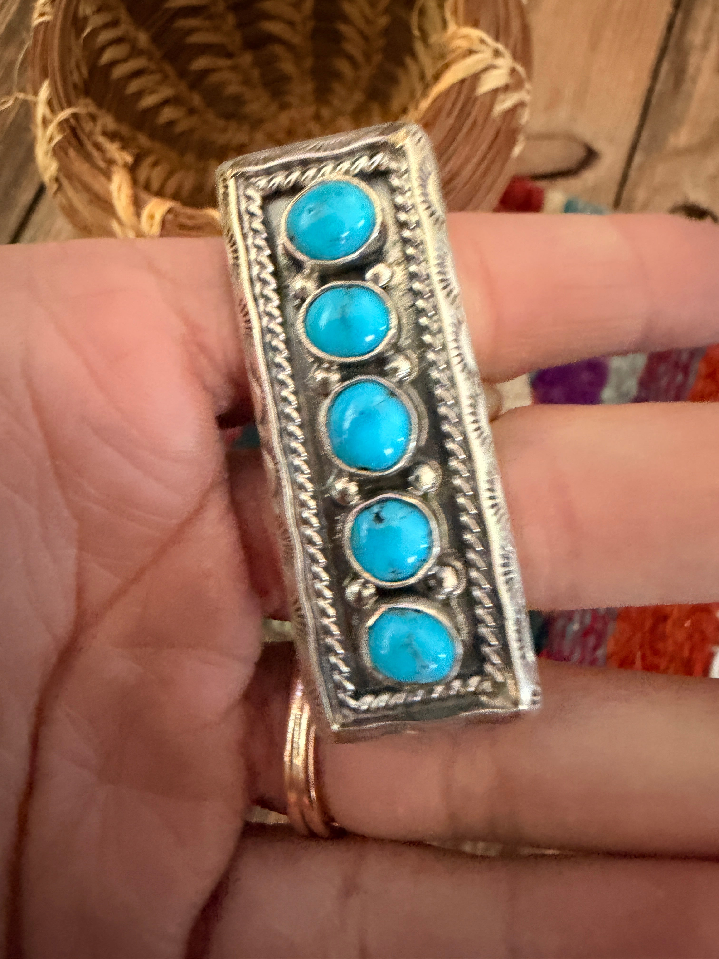 Handcrafted Turquoise & Sterling Silver Adjustable Ring