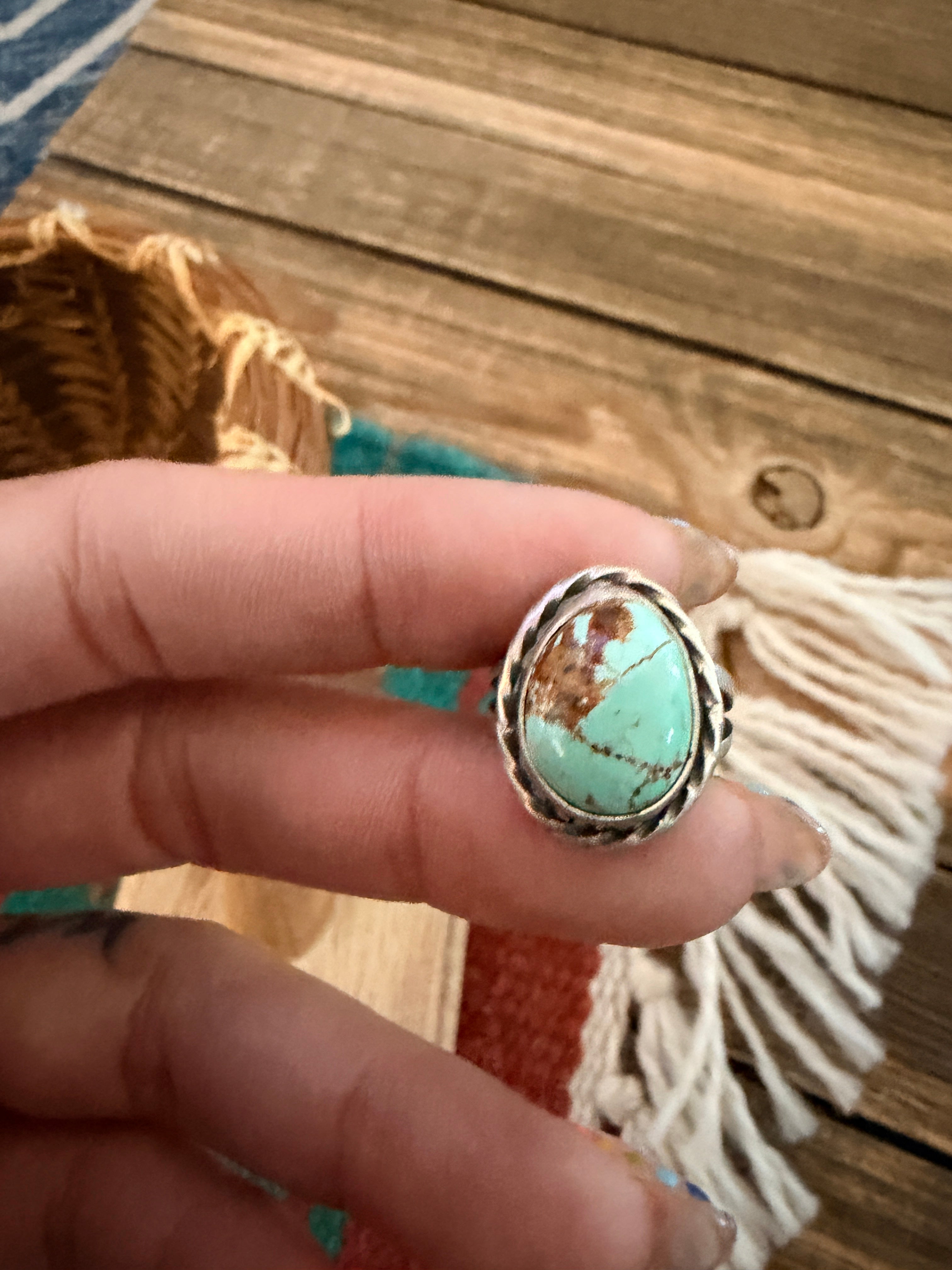 Handcrafted Turquoise & Sterling Silver Ring Size 6