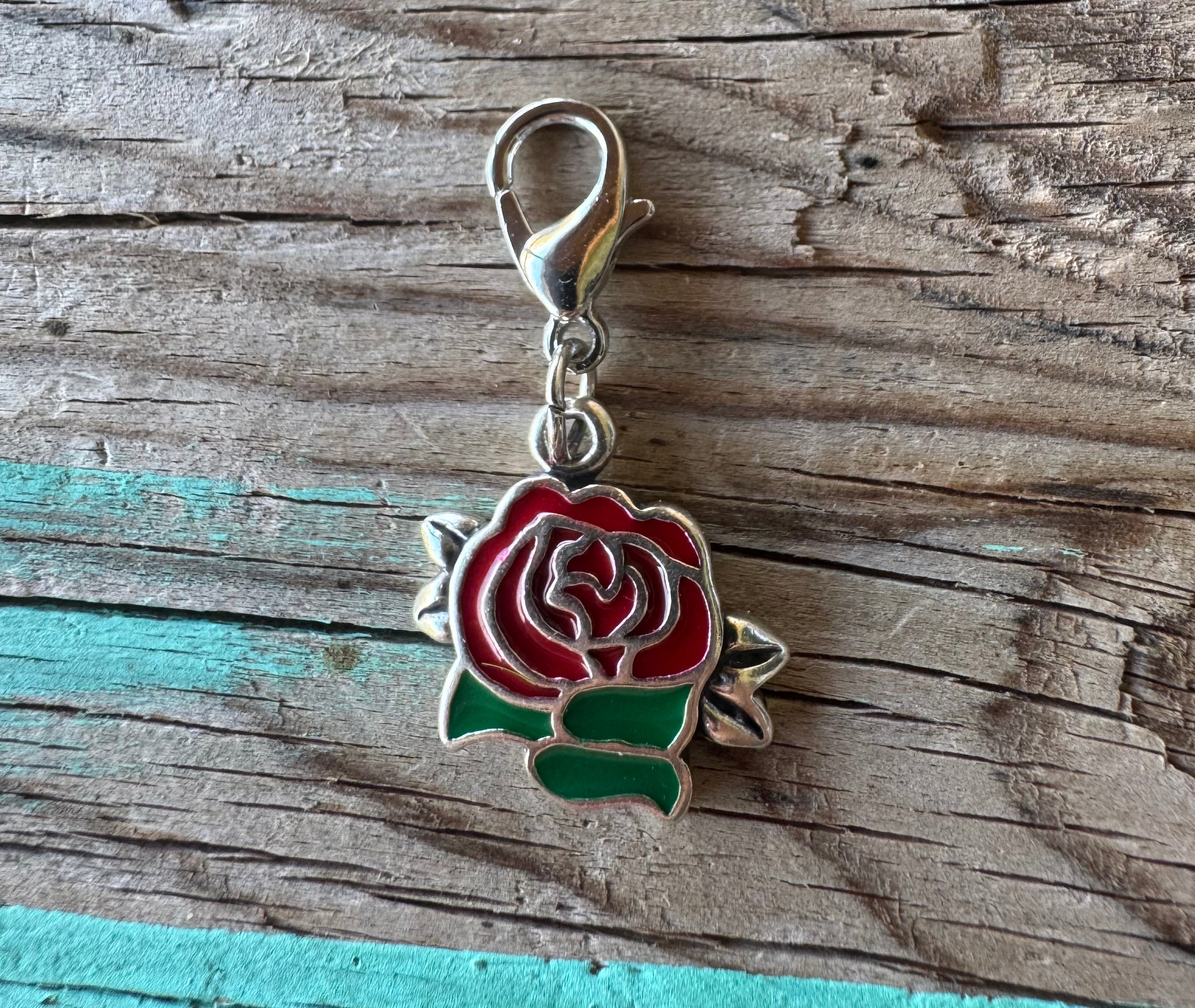 Handcrafted Sterling Silver Red Rose Charm