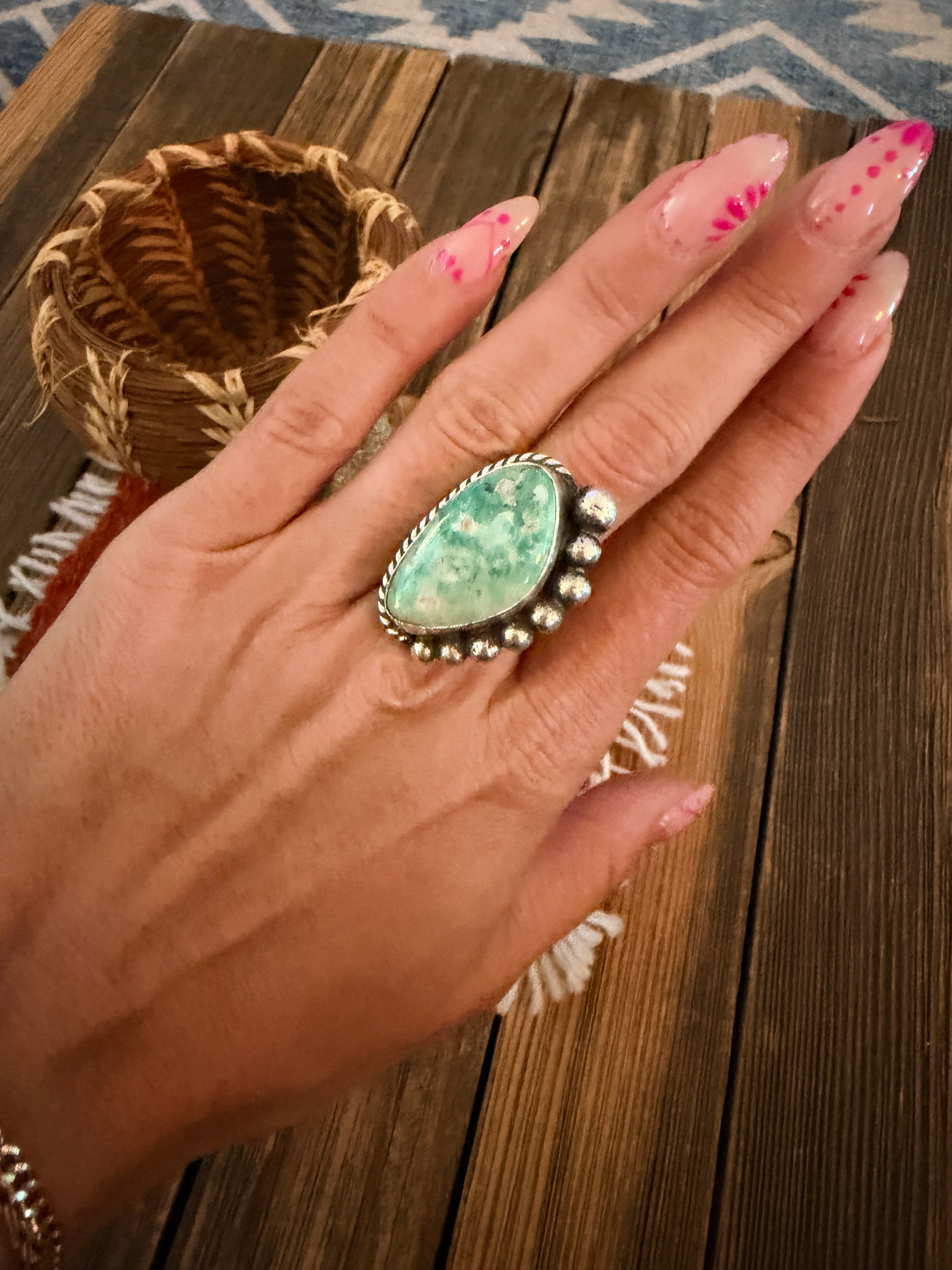 Handmade Sterling Silver and Turquoise Adjustable Ring