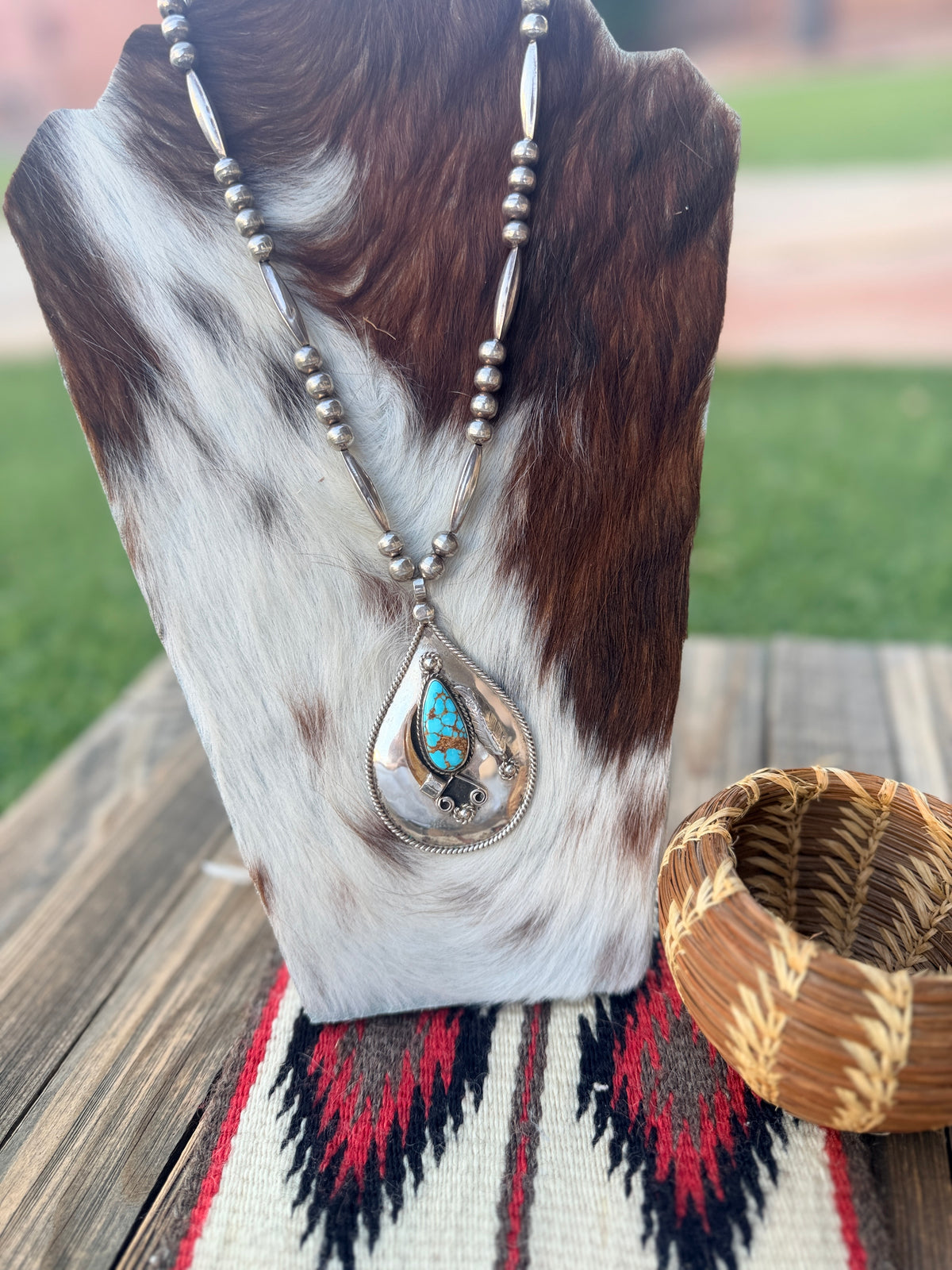 Old Pawn Handcrafted Turquoise & Sterling Silver Beaded Necklace