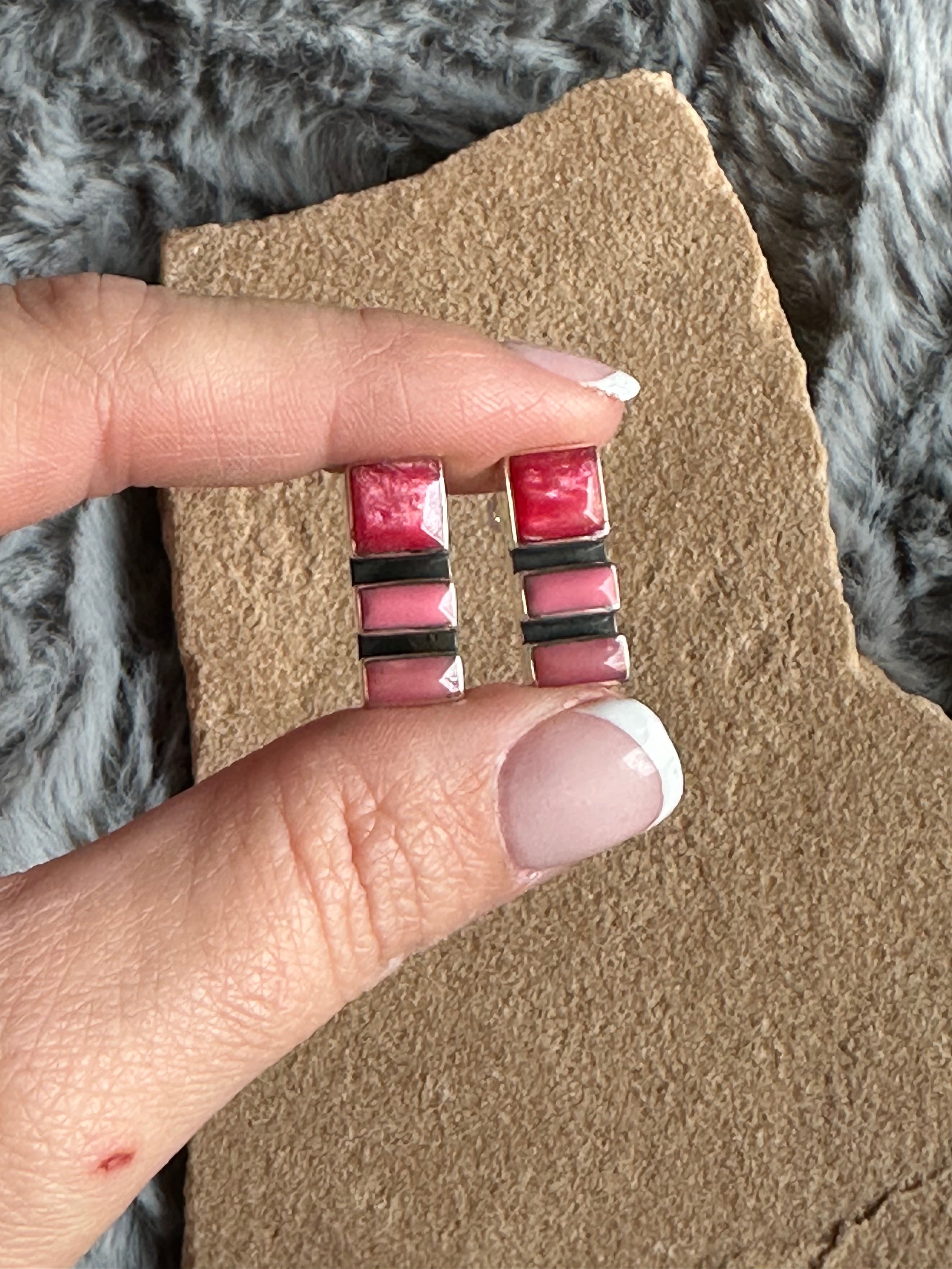 Rose Mosaic Sterling Silver Earrings