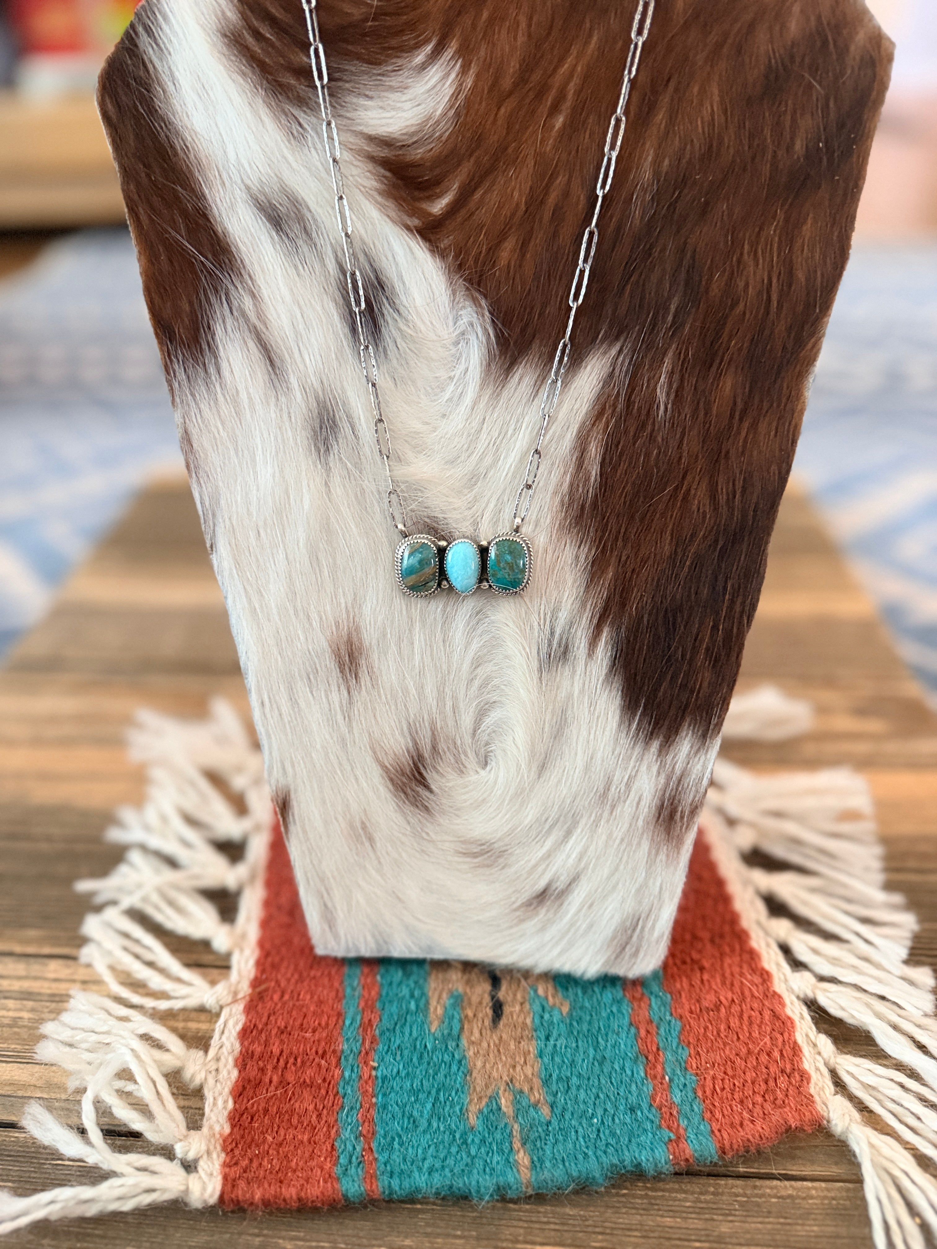 Handmade Sterling Silver, Peruvian Opal and Turquoise Necklace