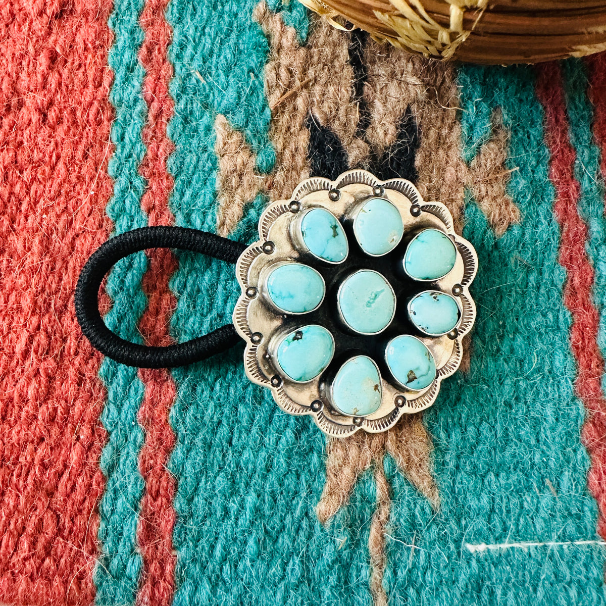 Handcrafted Turquoise & Sterling Silver Cluster Hair Tie