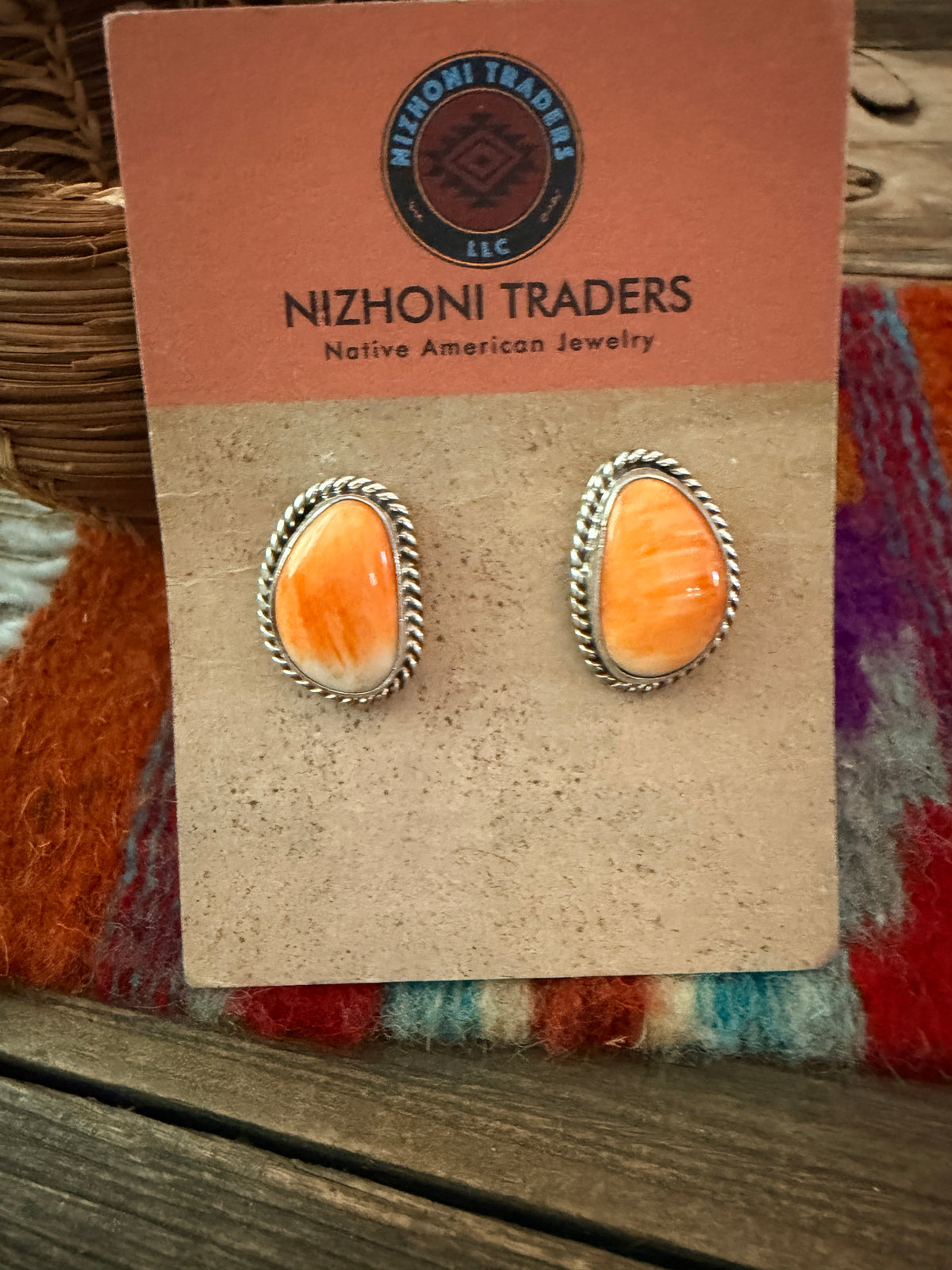 Handcrafted Orange Spiny & Sterling Silver Stud Earrings