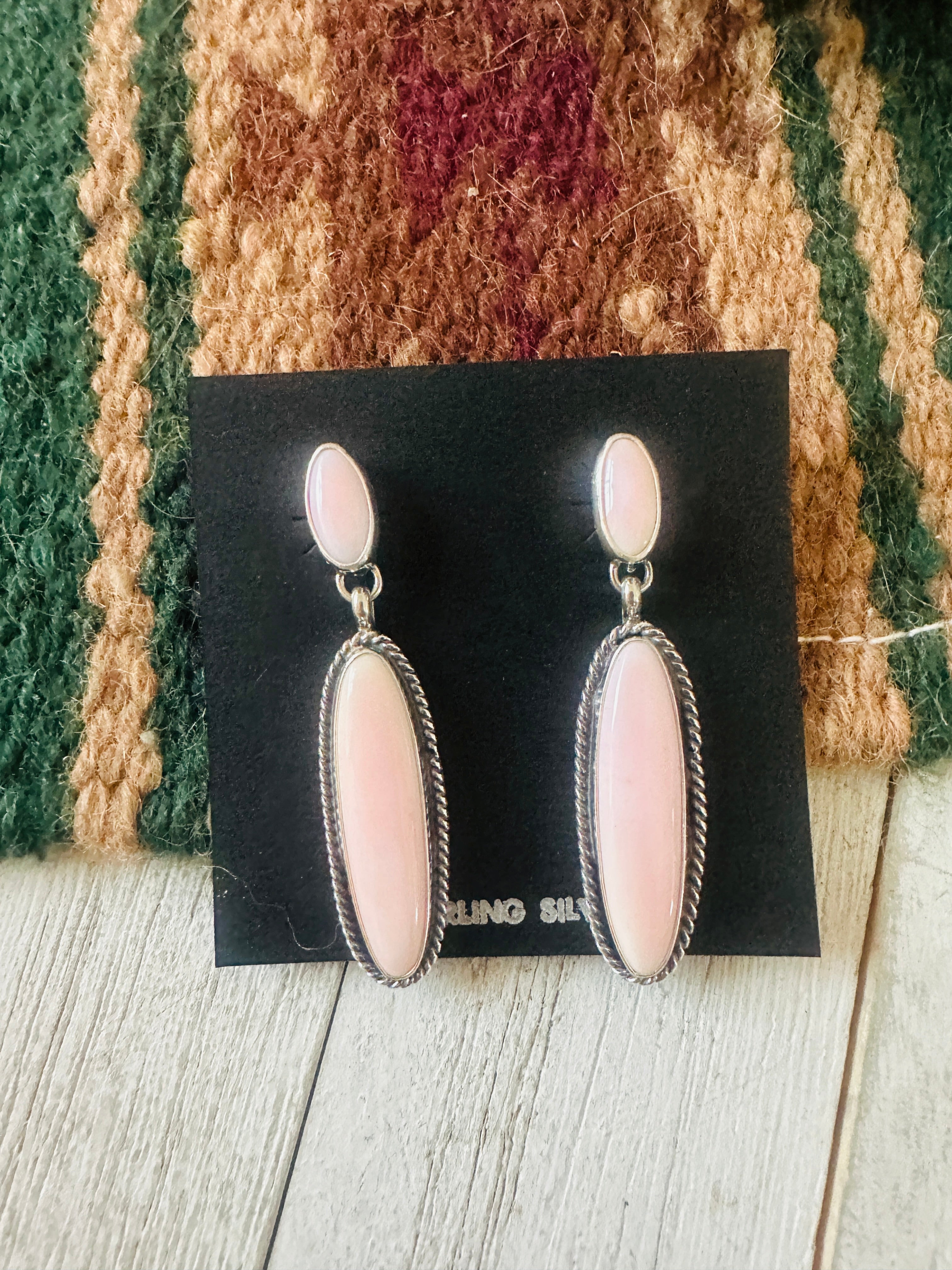 Navajo Sterling Silver & Queen Pink Conch Dangle Earrings