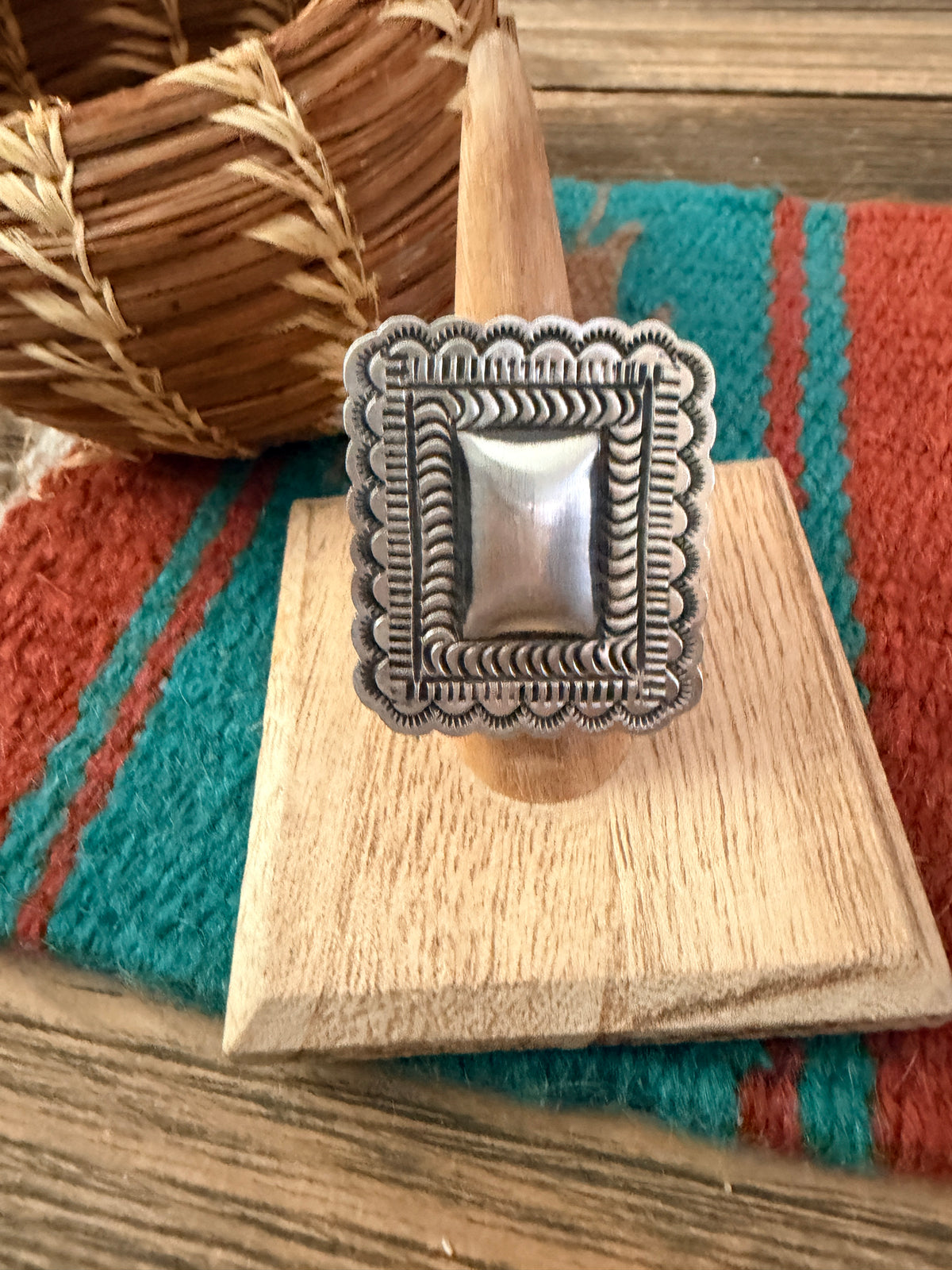 Handcrafted Sterling Silver Adjustable Concho Ring by Leander Tahe