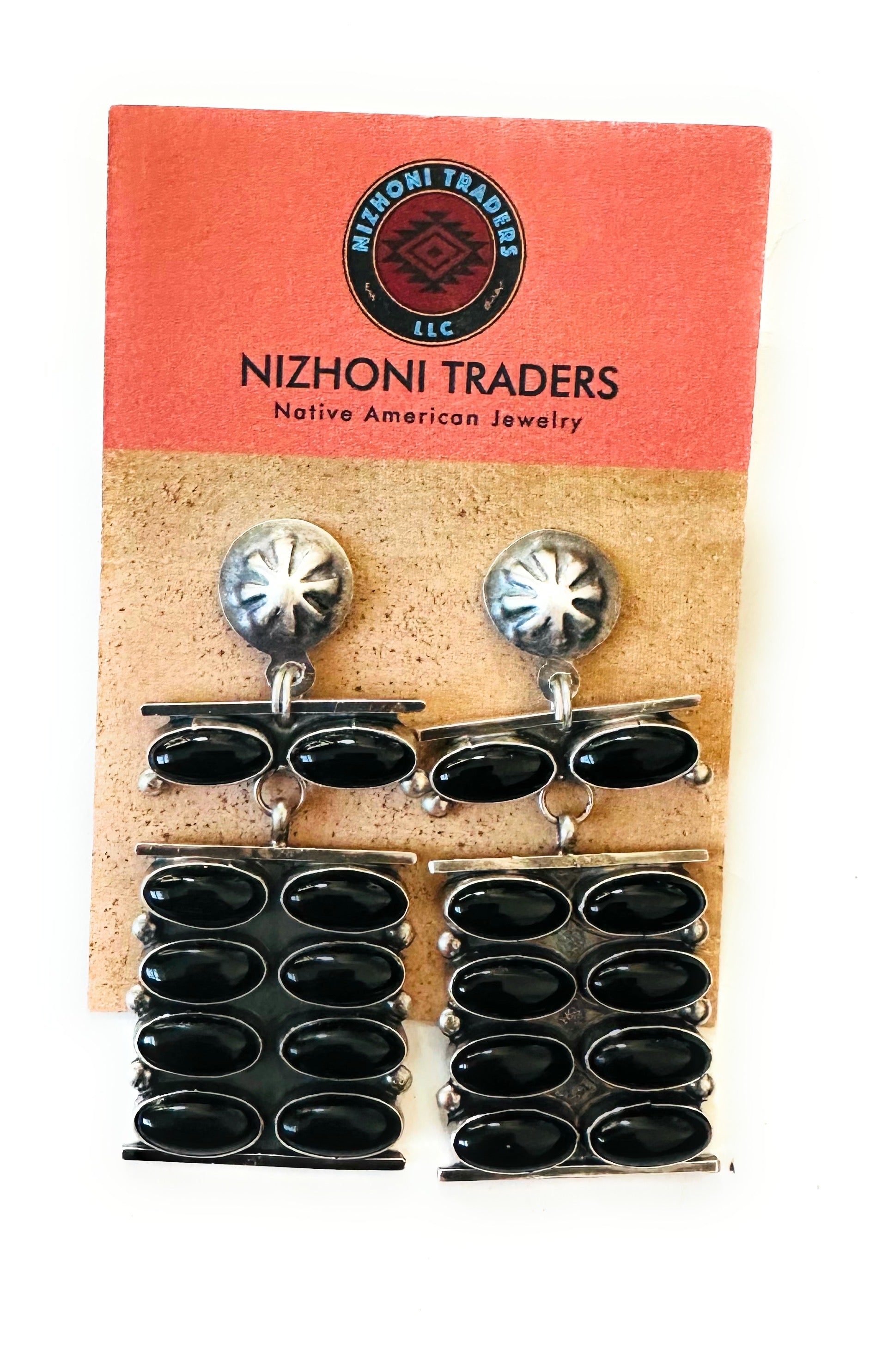 Navajo Onyx & Sterling Silver Dangle Earrings