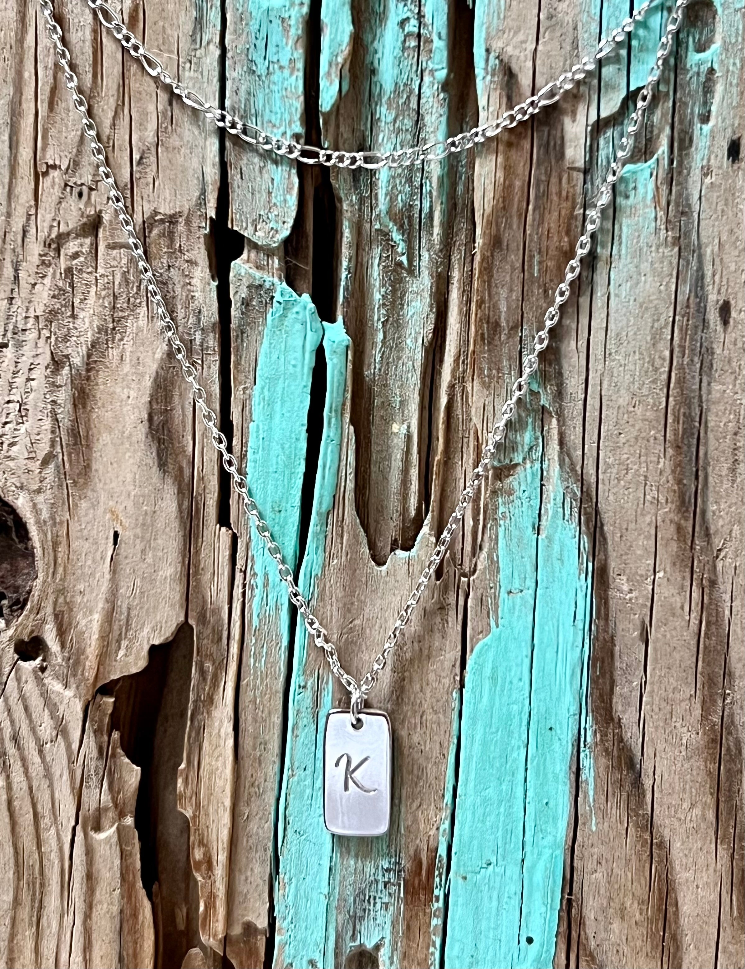 Initial Tag Layered Chain “K” Necklace