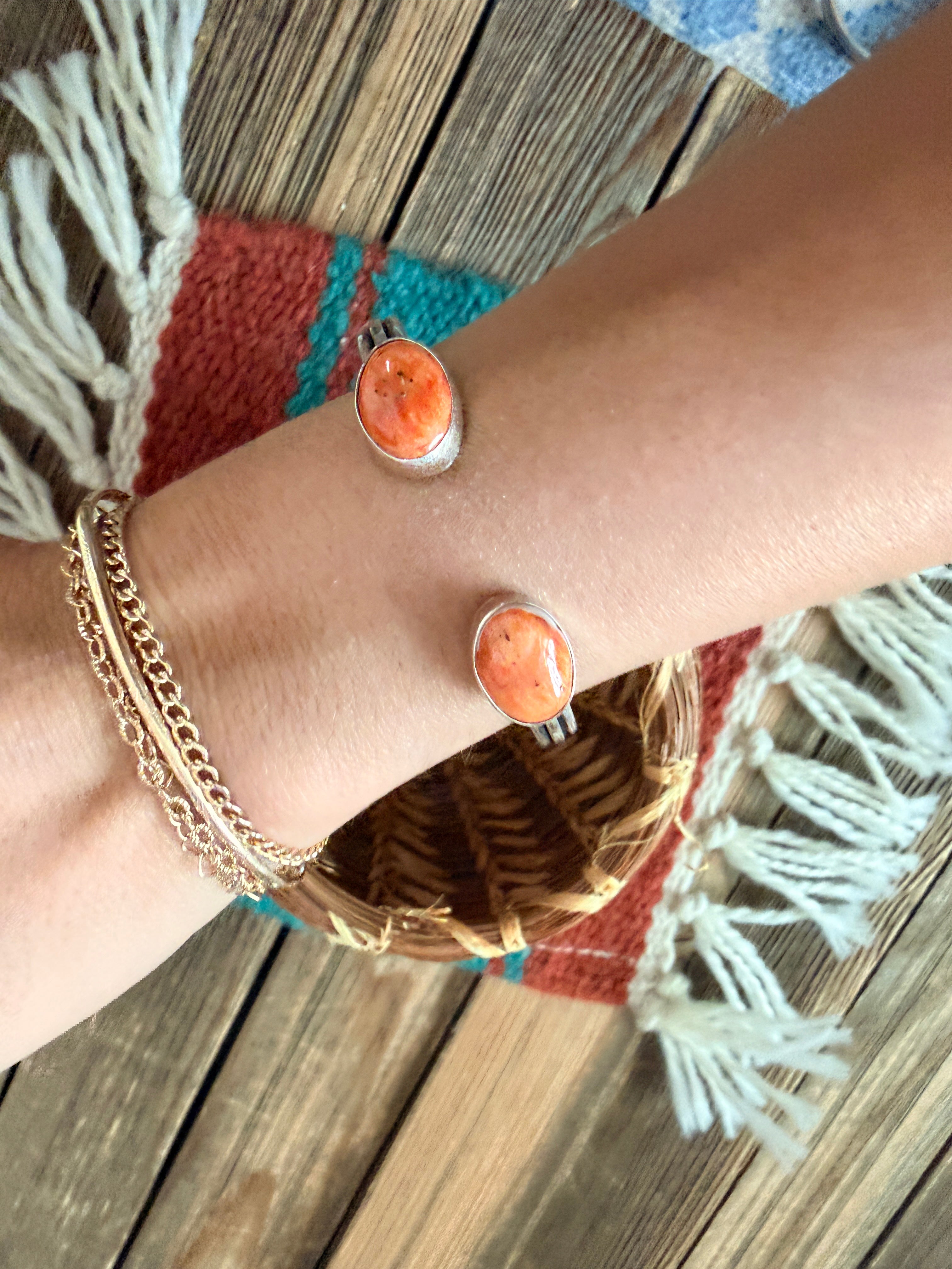 Handcrafted Orange Spiny & Sterling Silver Floating Cuff Bracelet